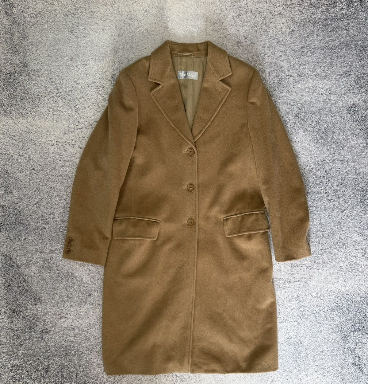Max Mara Virgin Wool Camel Coat Womens Us14 Gb16 Beige Long (Size XL)