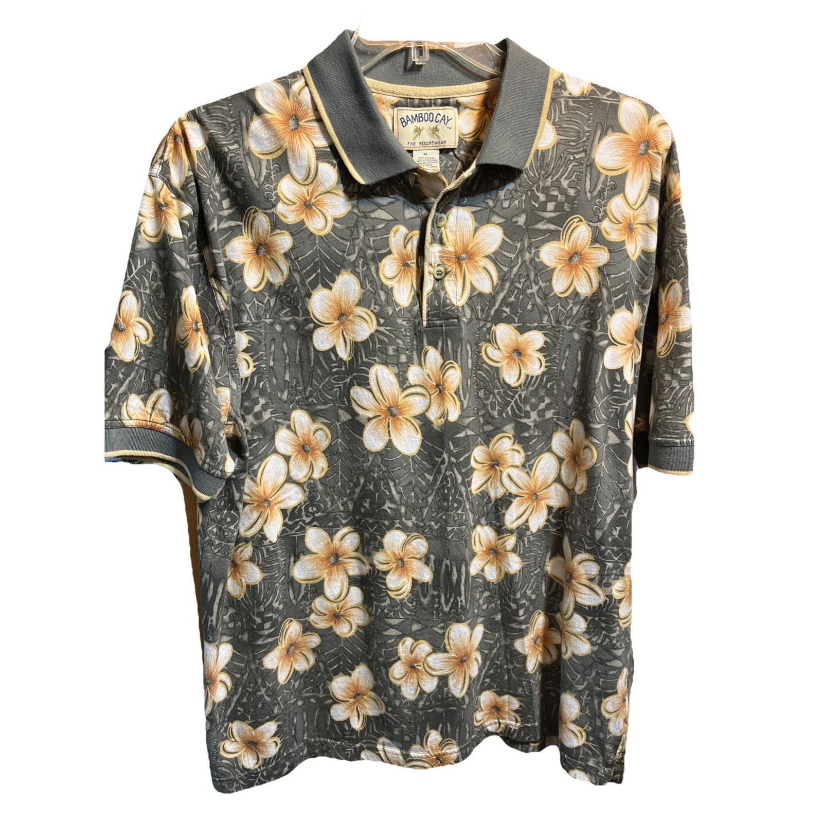 Other Bamboo Cay Polo Shirt Men’s XL Gray Floral Hawaiian SS VTG Size US XL / EU 56 / 4 - 1 Thumbnail