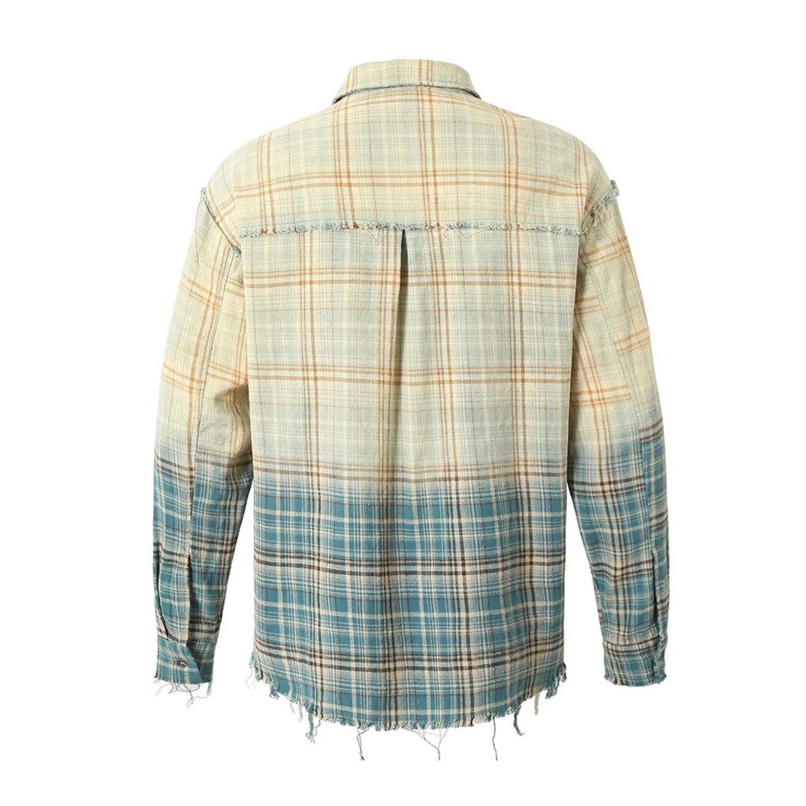 Vintage Gradient Plaid Frayed Shirt Size US L / EU 52-54 / 3 - 2 Thumbnail