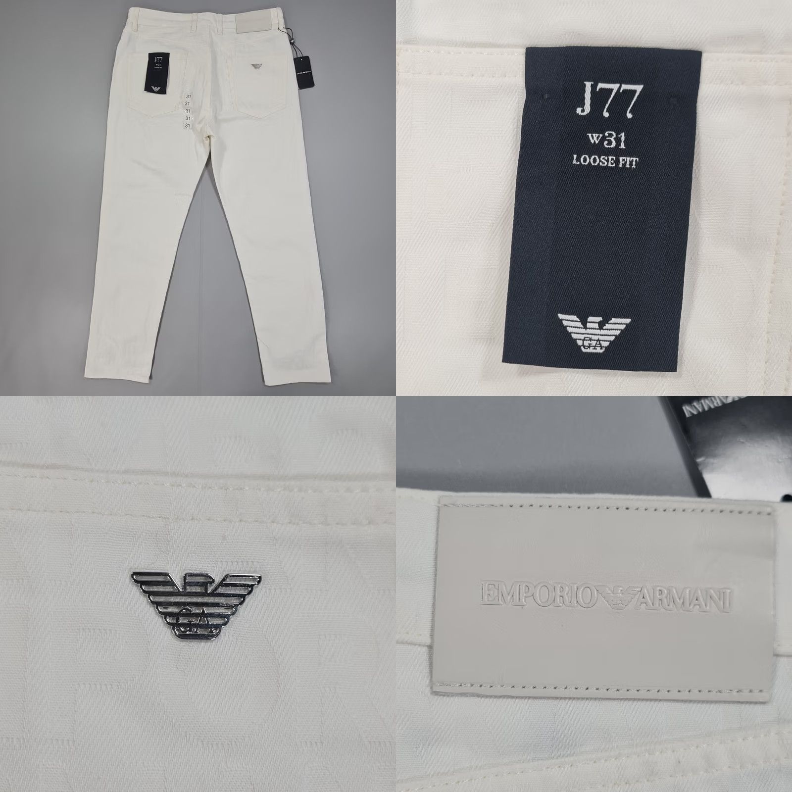 Emporio Armani Emporio Armani Jeans White W31 L28 Loose Fit Logo 5-Pocket Denim Cotton Casual Mens Jeans W31 L28 Regular Fit Jeans Size US 31 - 9 Thumbnail
