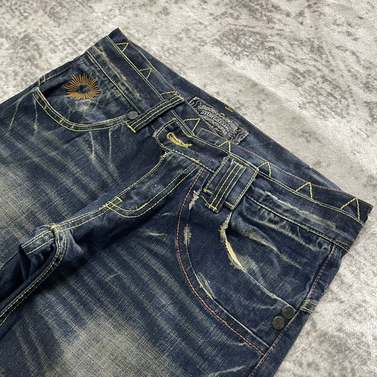 Japanese Brand Stonehedge Aztec Tribal Embroidered Double Waist Flare Jeans Size US 30 / EU 46 - 9 Thumbnail