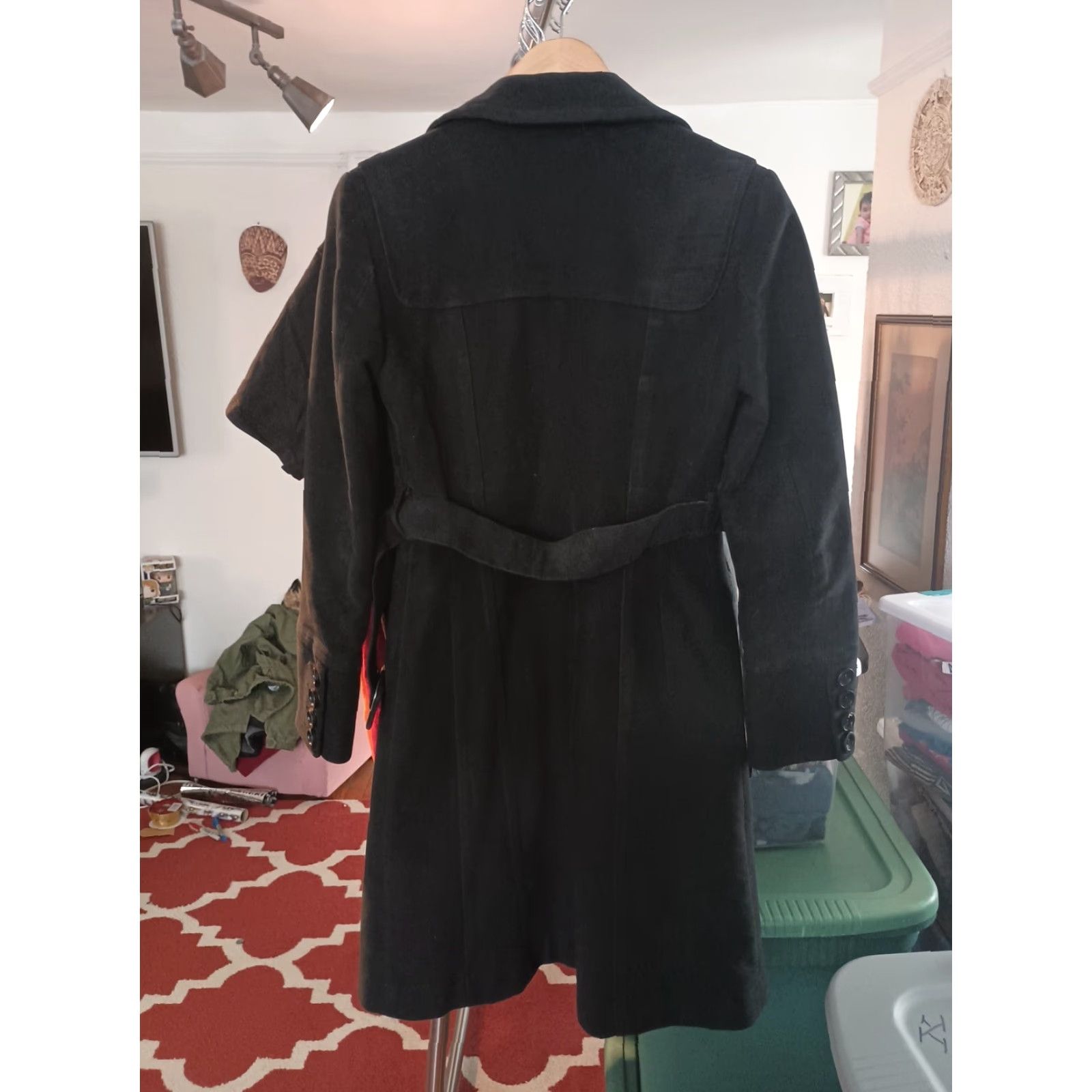 Vintage VINTAGE MNG Black Pea Coat Coat Long XS Womens Cotton Lining Belt +Buttons Bulgaria Size XS / US 0-2 / IT 36-38 - 4 Thumbnail