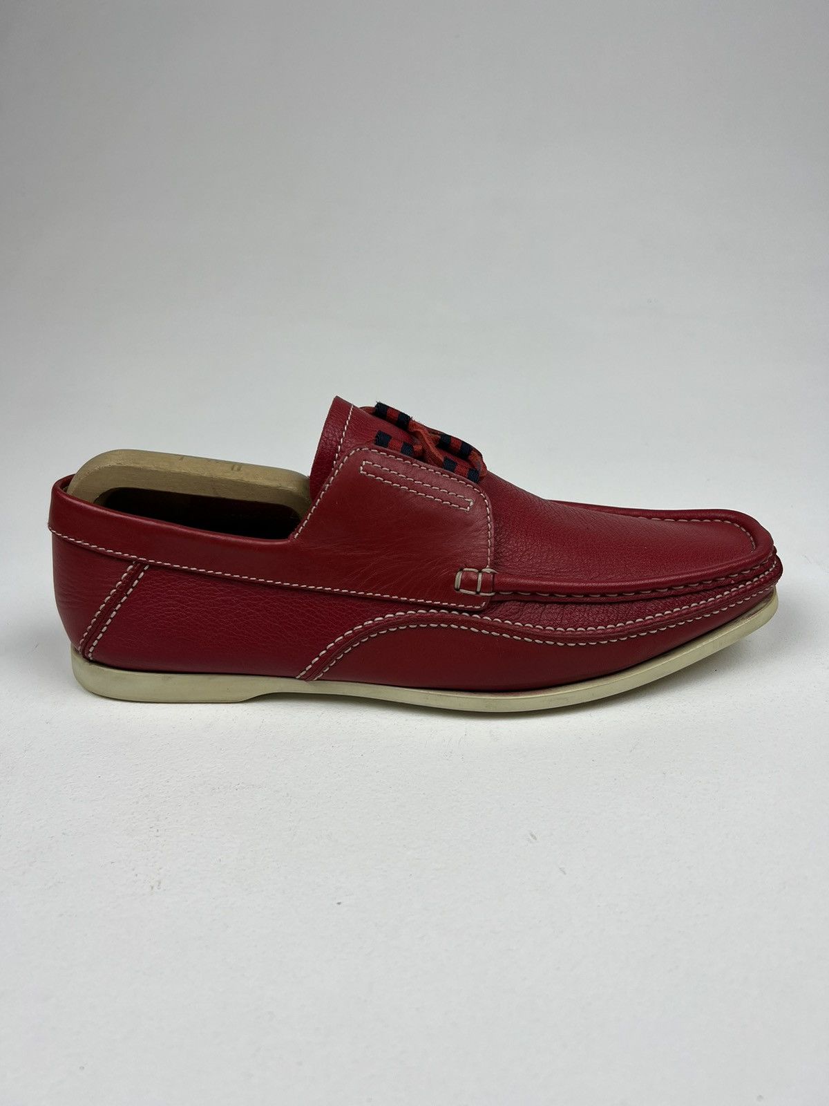 Gucci GUCCI Loafers Leather Shoes Lace Up Web Logo Red Men’s Size US 10 / EU 43 - 8 Thumbnail
