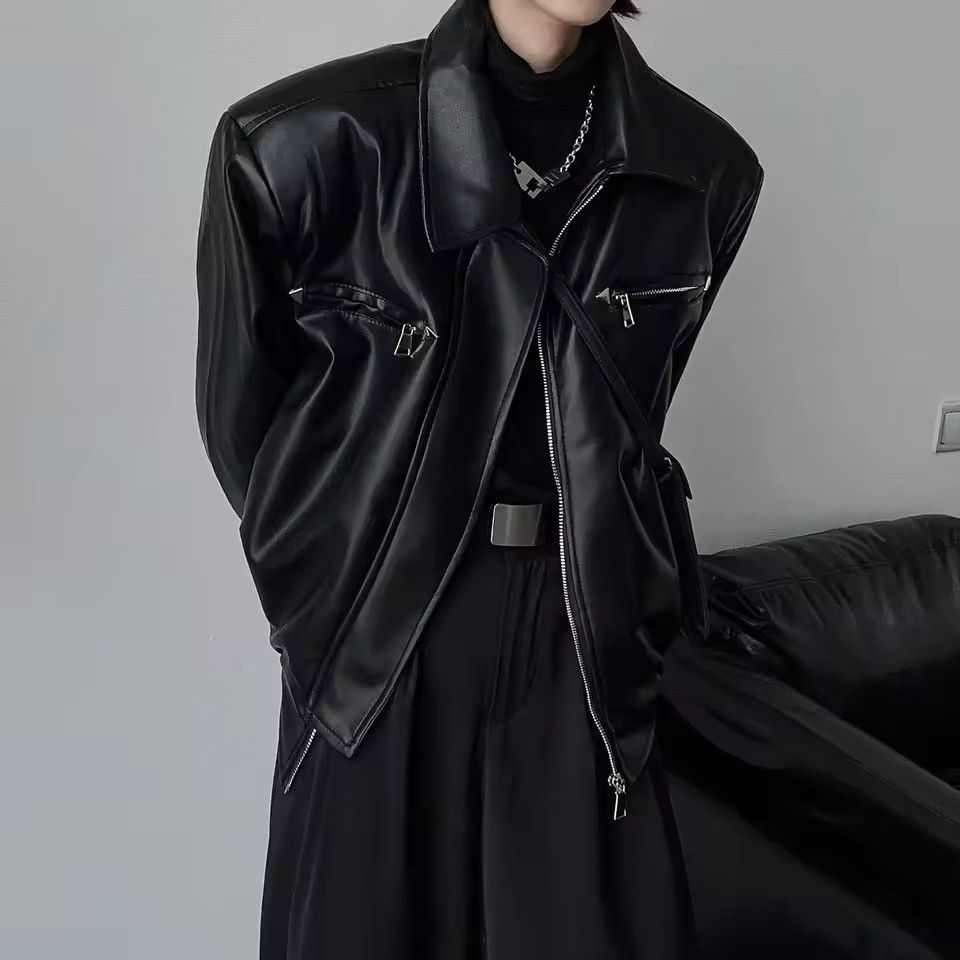 Japanese Brand Boxy Cropped Vegan Leather Bomber Jacket Size US XXL / EU 58 / 5 - 6 Thumbnail