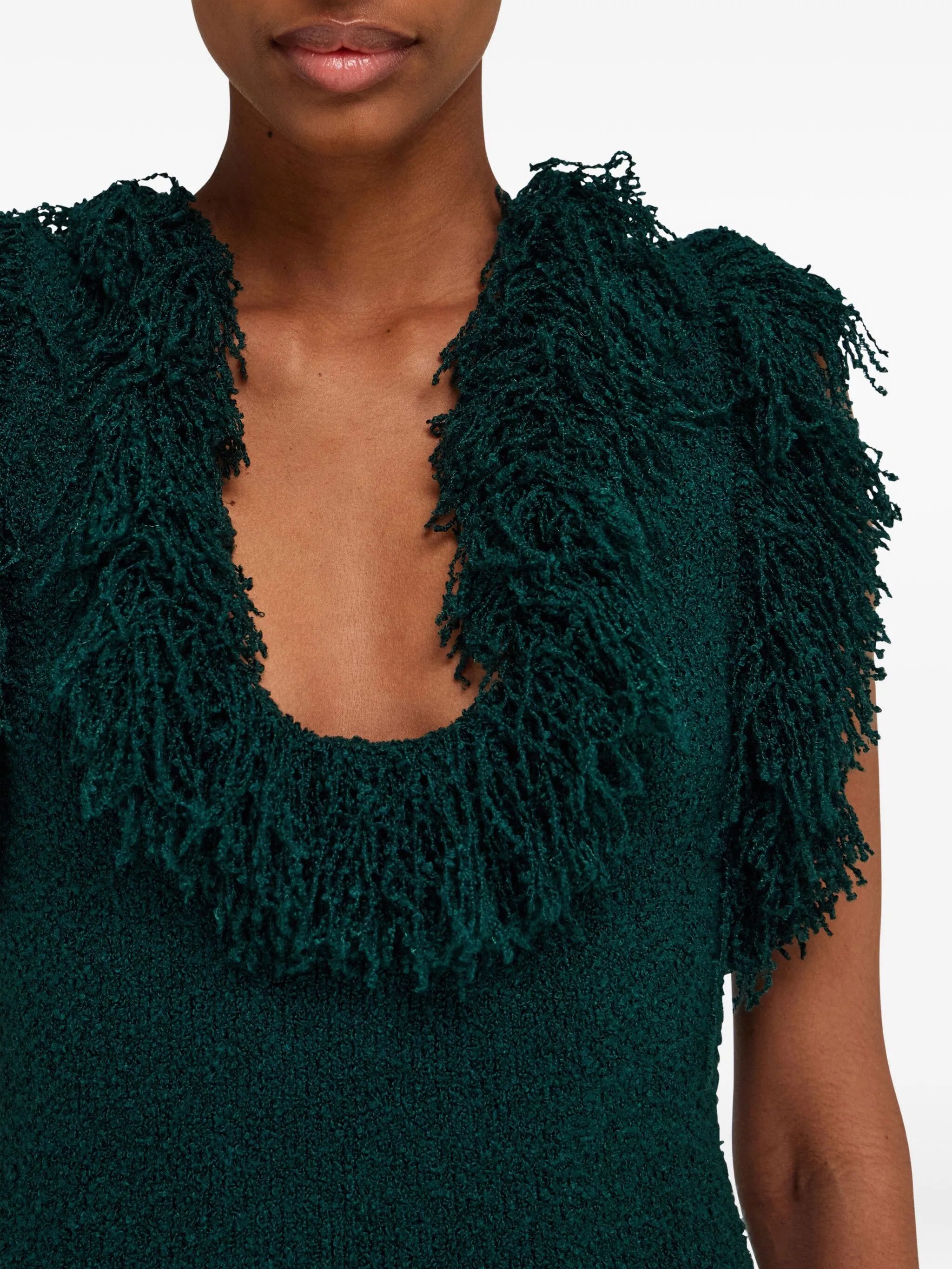 Salvatore Ferragamo o1s1rm0426 Fringed Silk-blend Mini Dress in Moss Green Size L / US 10 / IT 46 - 4 Thumbnail