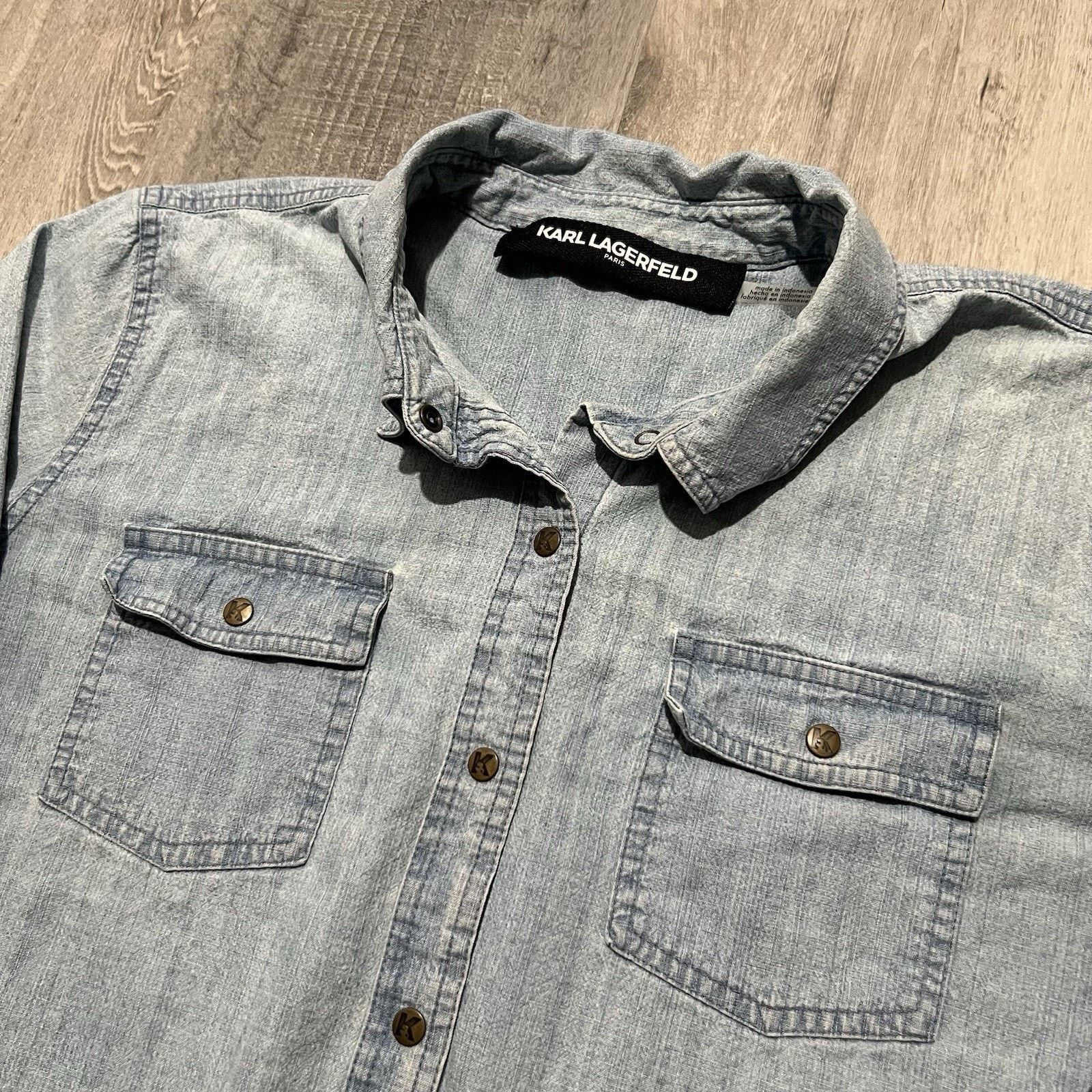 Karl Lagerfeld Karl Lagerfield Paris Denim Snap Closure Distressed Shirt Size US M / EU 48-50 / 2 - 2 Thumbnail