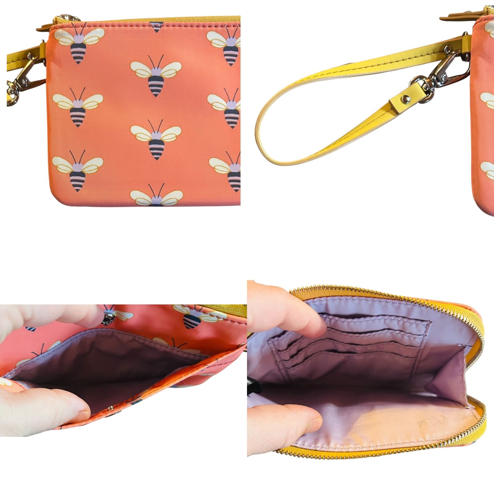 Fossil Fossil Wristlet Pink Purple Bumble Bees Print Zip Card Wallet Brown Strap Women Wristlet Size ONE SIZE - 10 Thumbnail