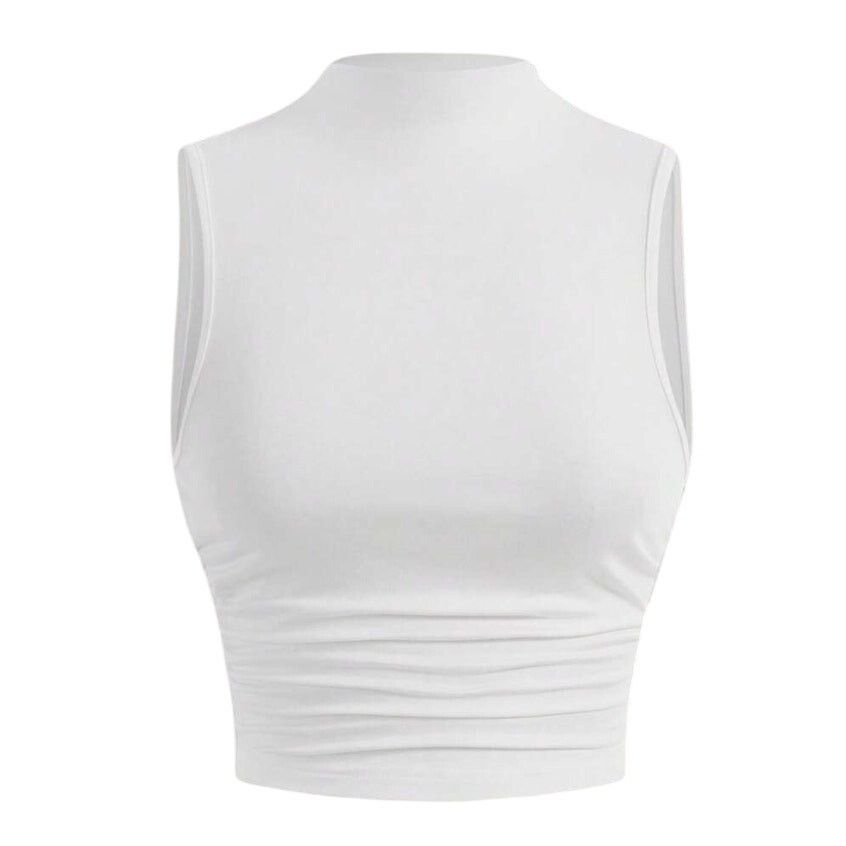 Shein Mock Neck Ruched Side Tank Top in White, Size L Size L / US 10 / IT 46 - 1 Thumbnail
