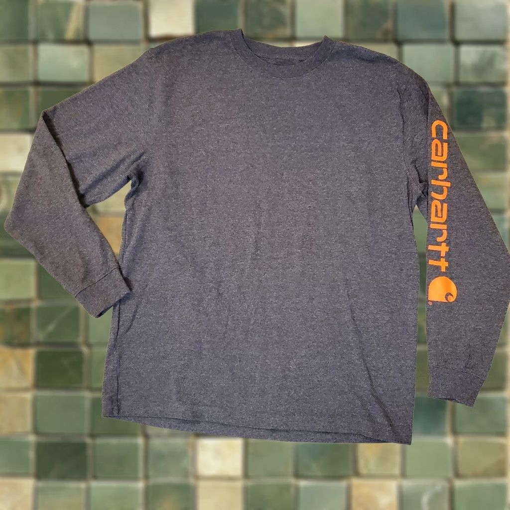 Carhartt Carhartt Mens M Long Sleeve Gray With Orange Logo Sleeve Relaxed Fit Street Work Shirt Size US M / EU 48-50 / 2 - 1 Thumbnail