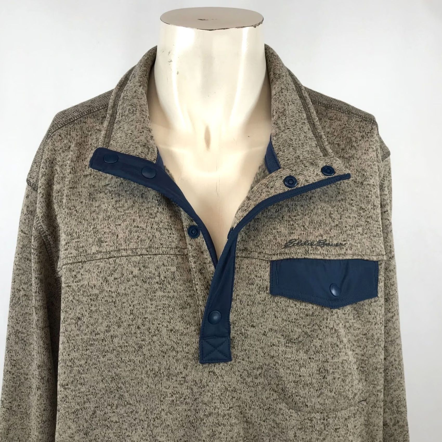 Eddie Bauer EDDIE BAUER Mens XL Tan Navy Blue Henley Pullover Sweater"} Size US XL / EU 56 / 4 - 2 Thumbnail