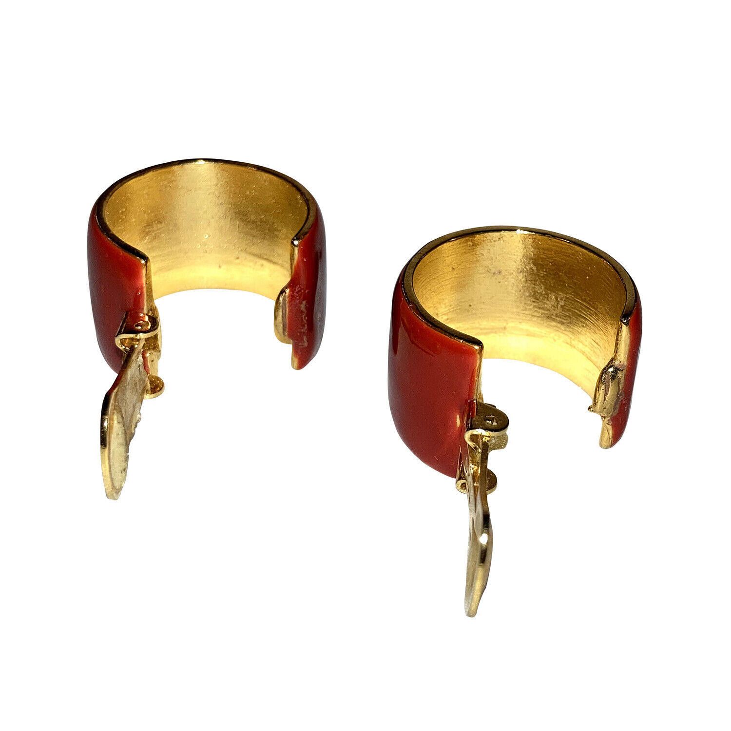 Designer KJL Kenneth Jay Lane Red Enamel Gold Tone Hoop Earrings Size ONE SIZE - 5 Thumbnail