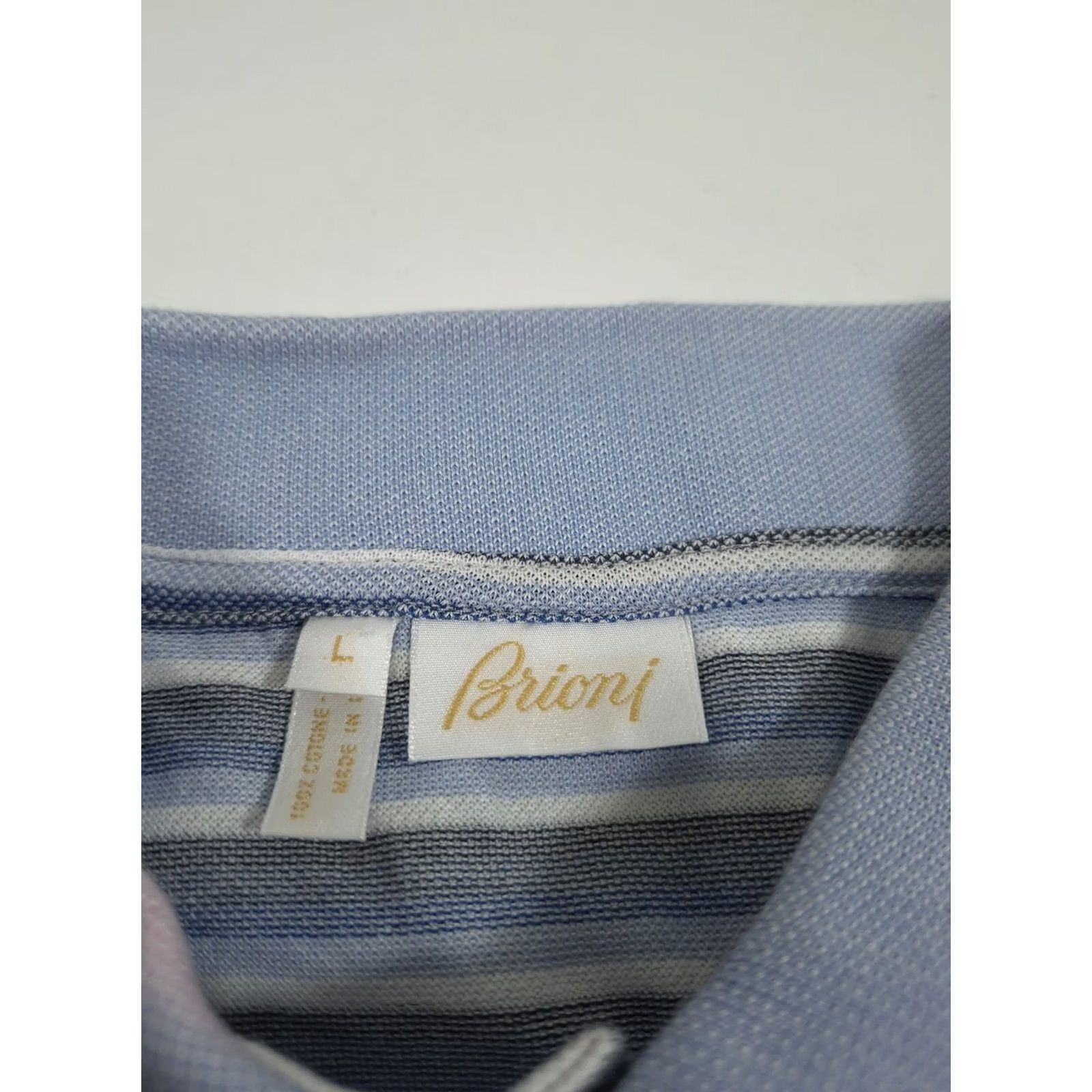 Brioni Brioni Polo Shirt L Blue Striped 100% Cotton Knit Casual Italy Short Sleeve Mens Size US L / EU 52-54 / 3 - 3 Thumbnail