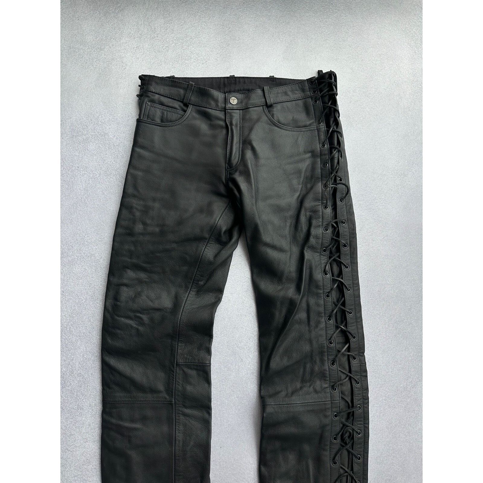 Vintage VTG HighWay 1 Black Leather Lace-Up Moto Genuine Leather Size US 30 / EU 46 - 4 Thumbnail