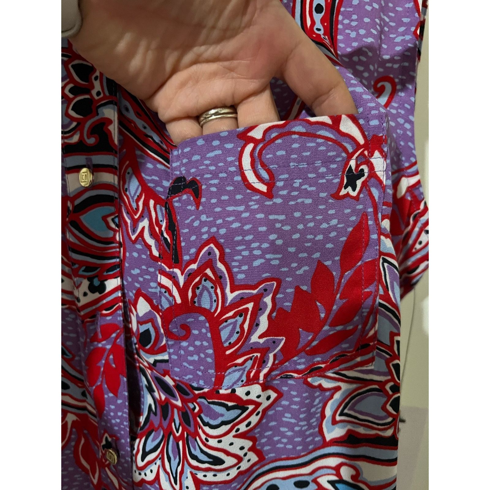 Liz Claiborne Sleeveless Blouse Purple Bloom Paisley Medium Top Pocket Size M / US 6-8 / IT 42-44 - 8 Thumbnail