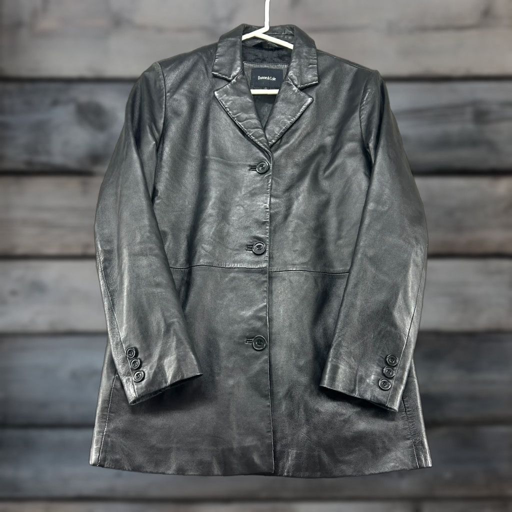 Vintage VINTAGE Dunne & Cole Leather Coat Womens M Black Overcoat Long 90s 80s Pockets Lined Dry Clean Only Size M / US 6-8 / IT 42-44 - 1 Thumbnail