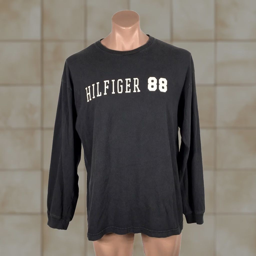 Vintage Tommy Hilfiger T-Shirt Mens L Black Classic 90s All American L/S Flag Usa, Men's