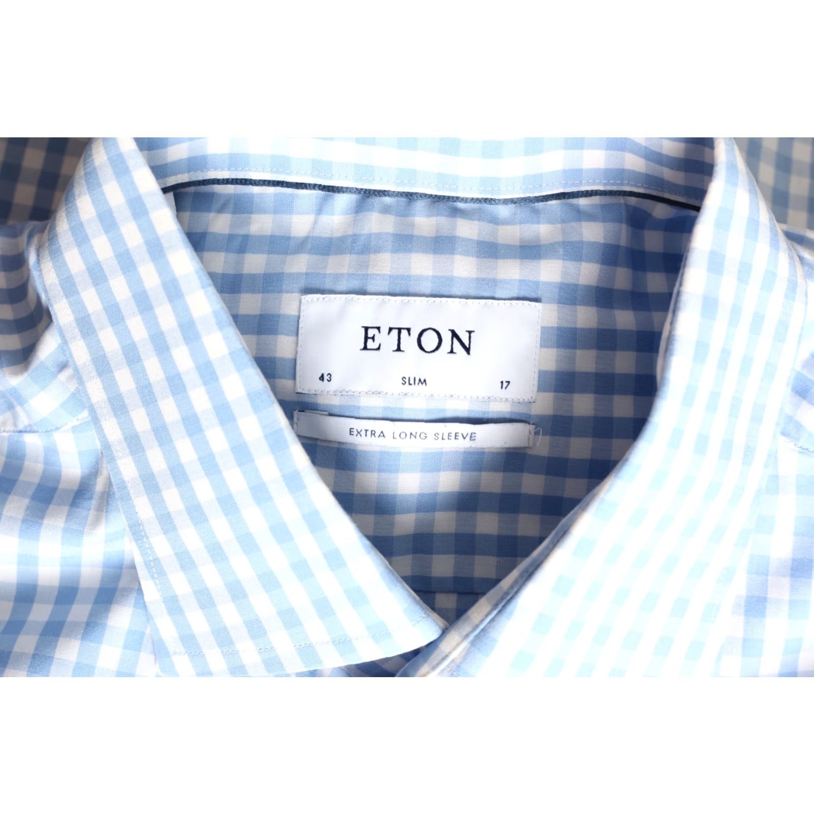 Eton ETON Poplin Shirt Men 43 Slim Fit Long Sleeve Check Formal Blue Size 46R - 4 Thumbnail