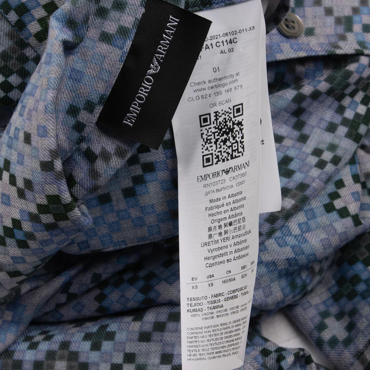 Emporio Armani Mosaic Print Rayon Shirt in Light Blue and Dark Green Size US XS / EU 42 / 0 - 12 Thumbnail