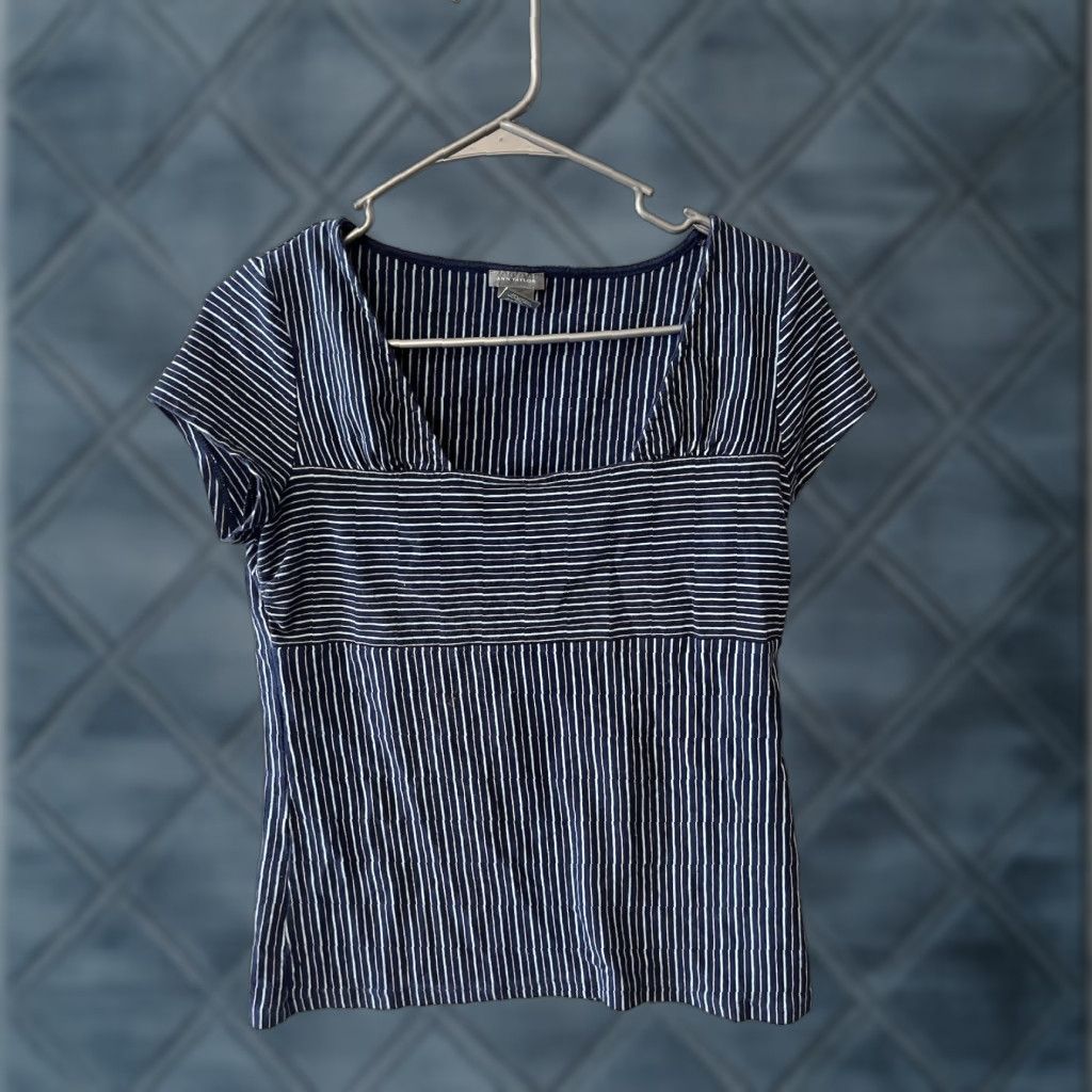 Ann Taylor Ann Taylor Loft Womens Blouse Shirt Cap Sleeve Blue Stripe M Size M / US 6-8 / IT 42-44 - 1 Thumbnail