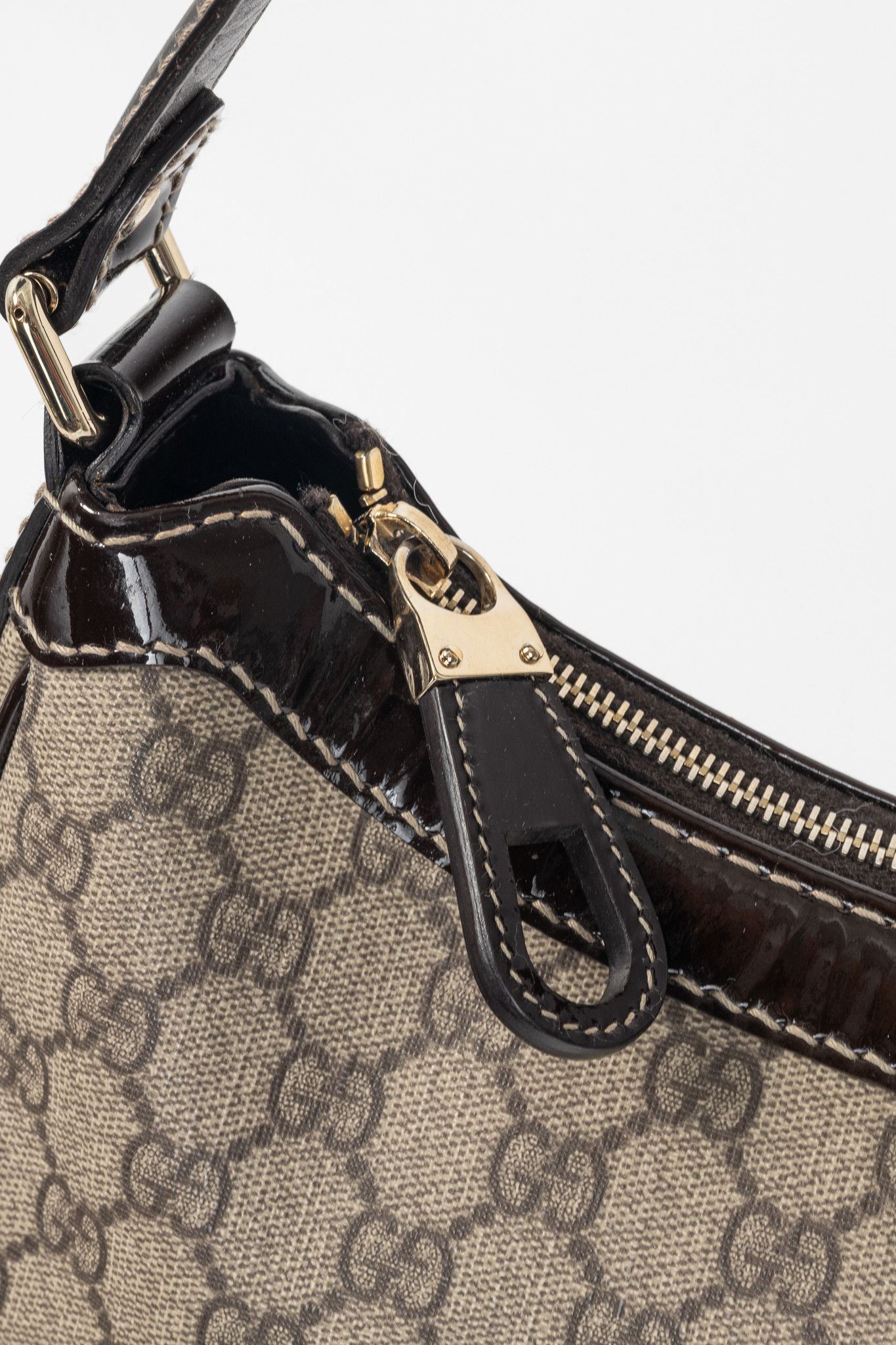 Gucci Beige Coated GG Canvas Patent-Trim Hobo