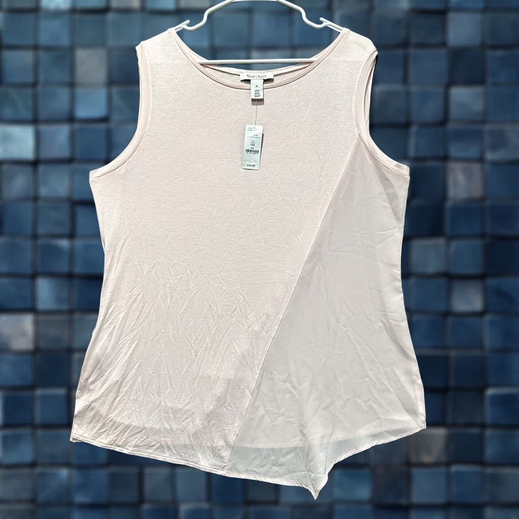 White House Black Market NWT White House Black Market Tank Womens XL Pink Rayon Spandex Woven Hem Tee Top Sleeveless Round Neck Casual-Ready Shirt Men? Size XL / US 12-14 / IT 48-50 - 1 Thumbnail