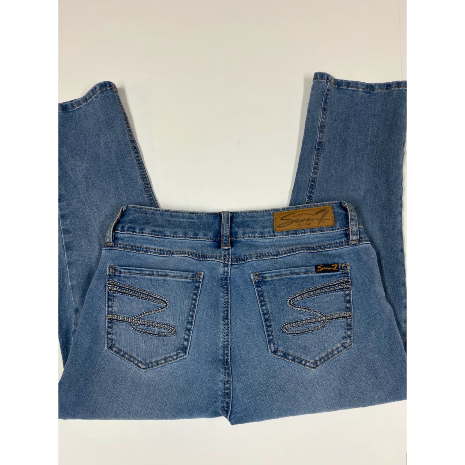 Vintage Seven7 Jeans Womens Capri Regular size 5 Blue Denim Cotton Blend Zip Crop Stretch Size 27" / US 4 / IT 40 - 5 Thumbnail