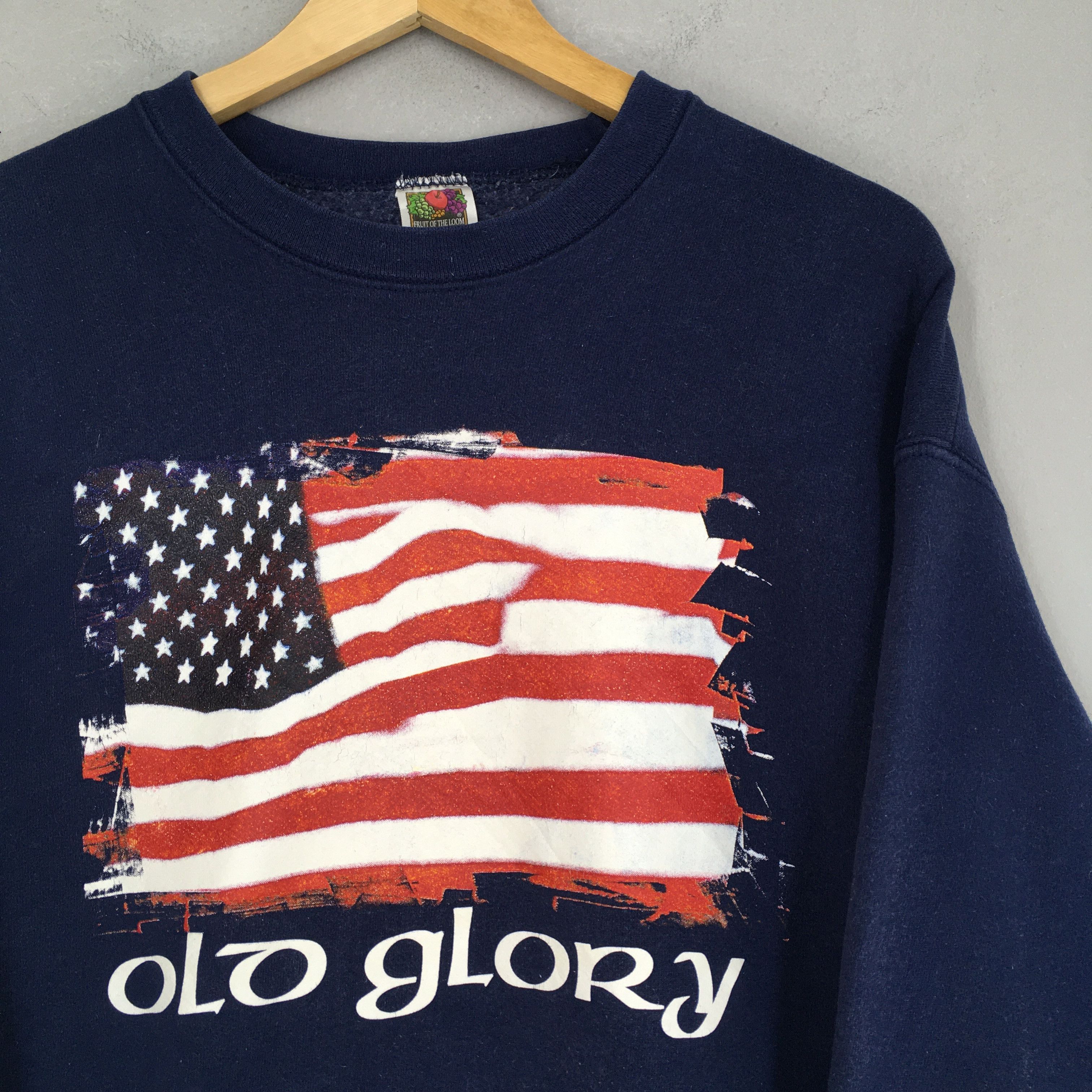 Fruit Of The Loom × Vintage Vintage Y2K America Flag Old Glory Blue Sweatshirt Medium Size US M / EU 48-50 / 2 - 2 Thumbnail