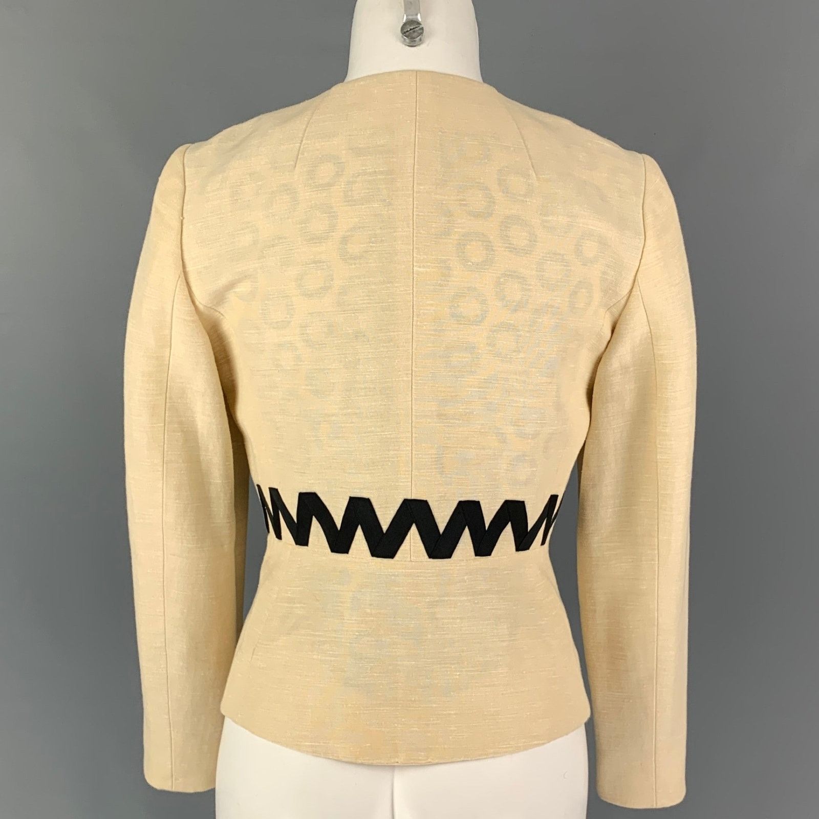 Etro ETRO Size 4 Cream Black Silk Blend Ribbon Collarless Jacket Size S / US 4 / IT 40 - 3 Thumbnail