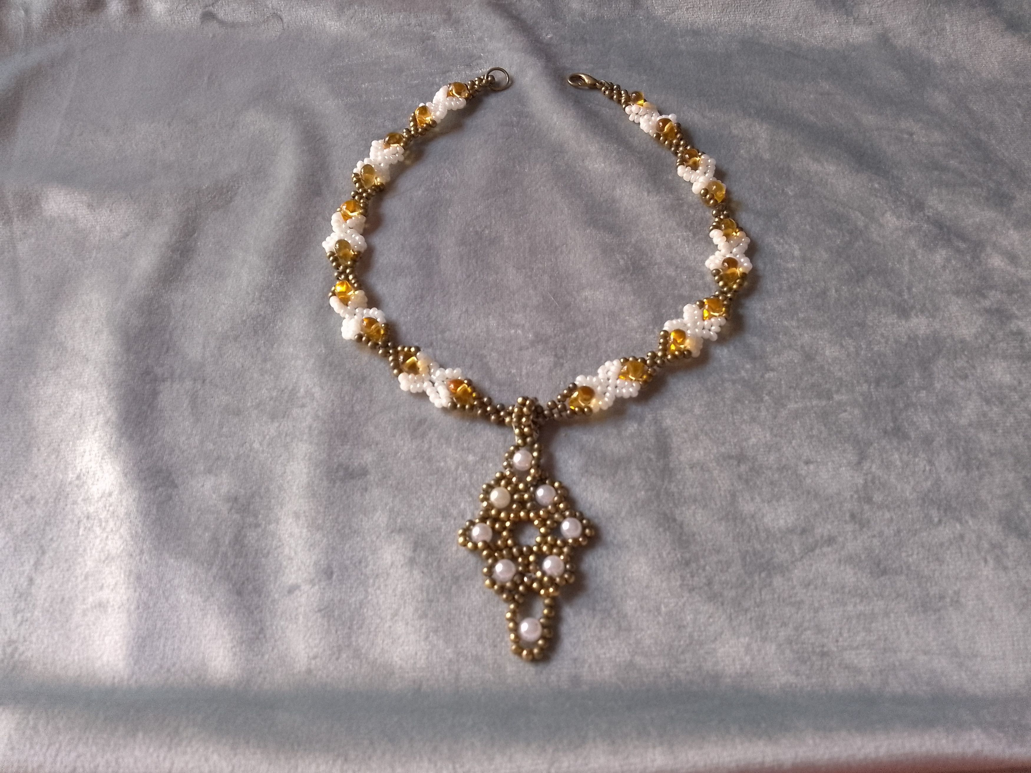 Handmade Necklace Antique Brass Resin Stones Glass Flower Pendant Size ONE SIZE - 6 Thumbnail