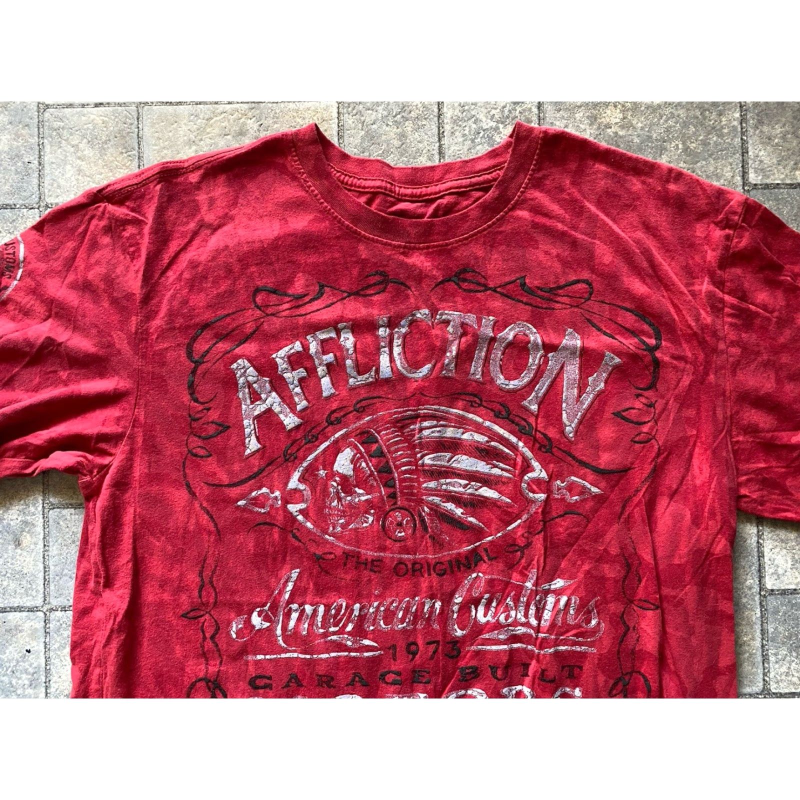 Affliction Affliction T Shirt Men Large Red Short Sleeve Garage Built Motors Live Fast Mens L Red Short Sleeve T-Shirt Affliction Size US L / EU 52-54 / 3 - 7 Thumbnail