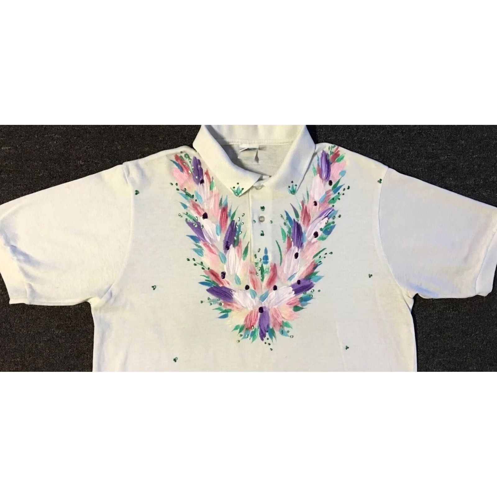 Vintage VINTAGE 90s Flower Art Faded Polo Shirt M USA White Heart Short Sleeve T-Shirt Men"} Size US M / EU 48-50 / 2 - 7 Thumbnail