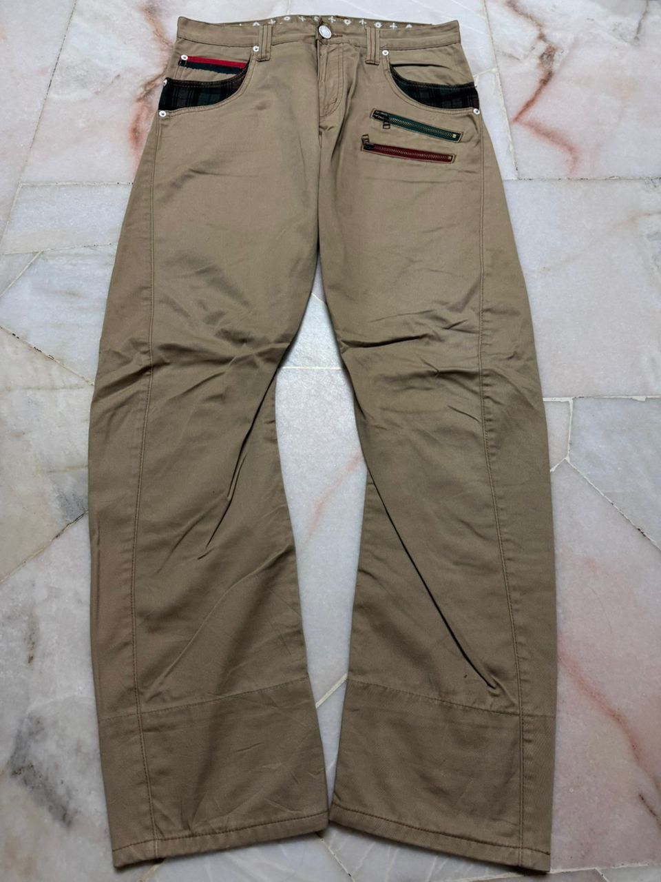 Tornado Mart 💥Insane💥Vintage Doublefocus Zipper Punk Jeans Beige Size US 31 - 6 Thumbnail