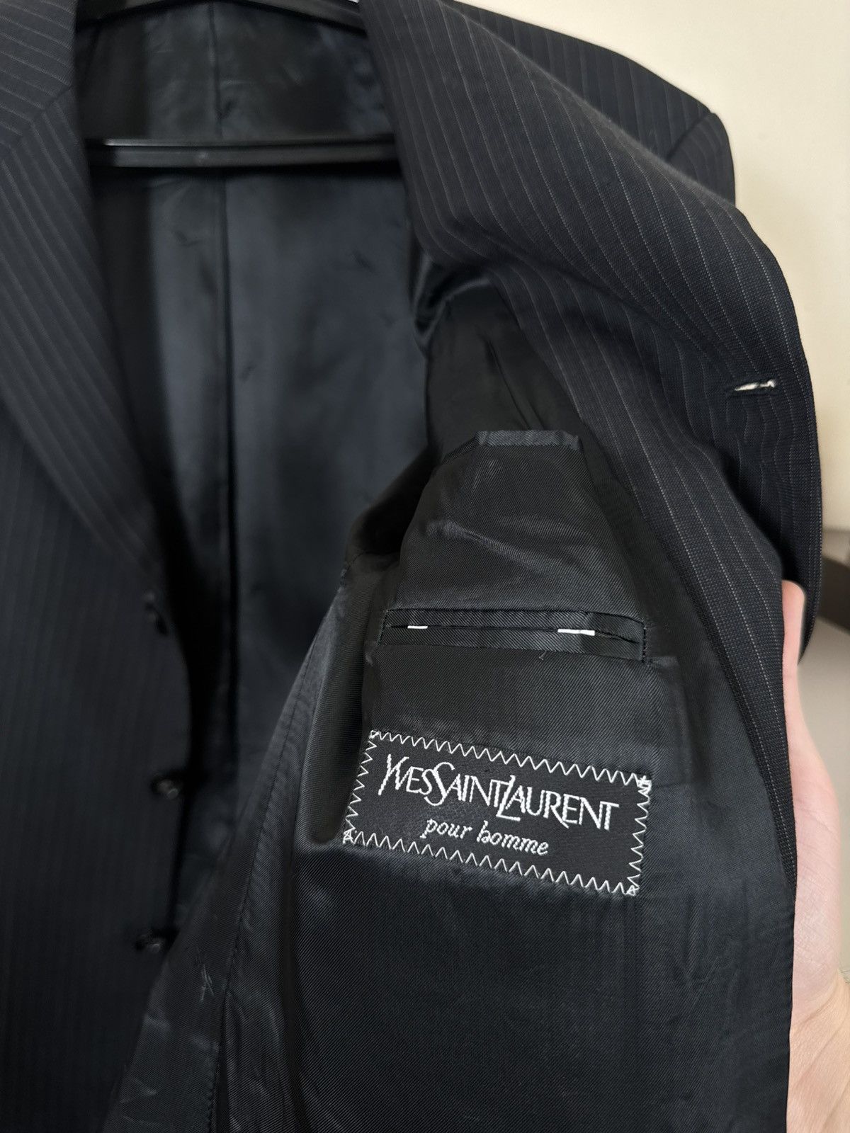 Yves Saint Laurent Vintage Yves Saint Laurent Blazer YSL Black Striped L Jacket Size 50R - 18 Thumbnail