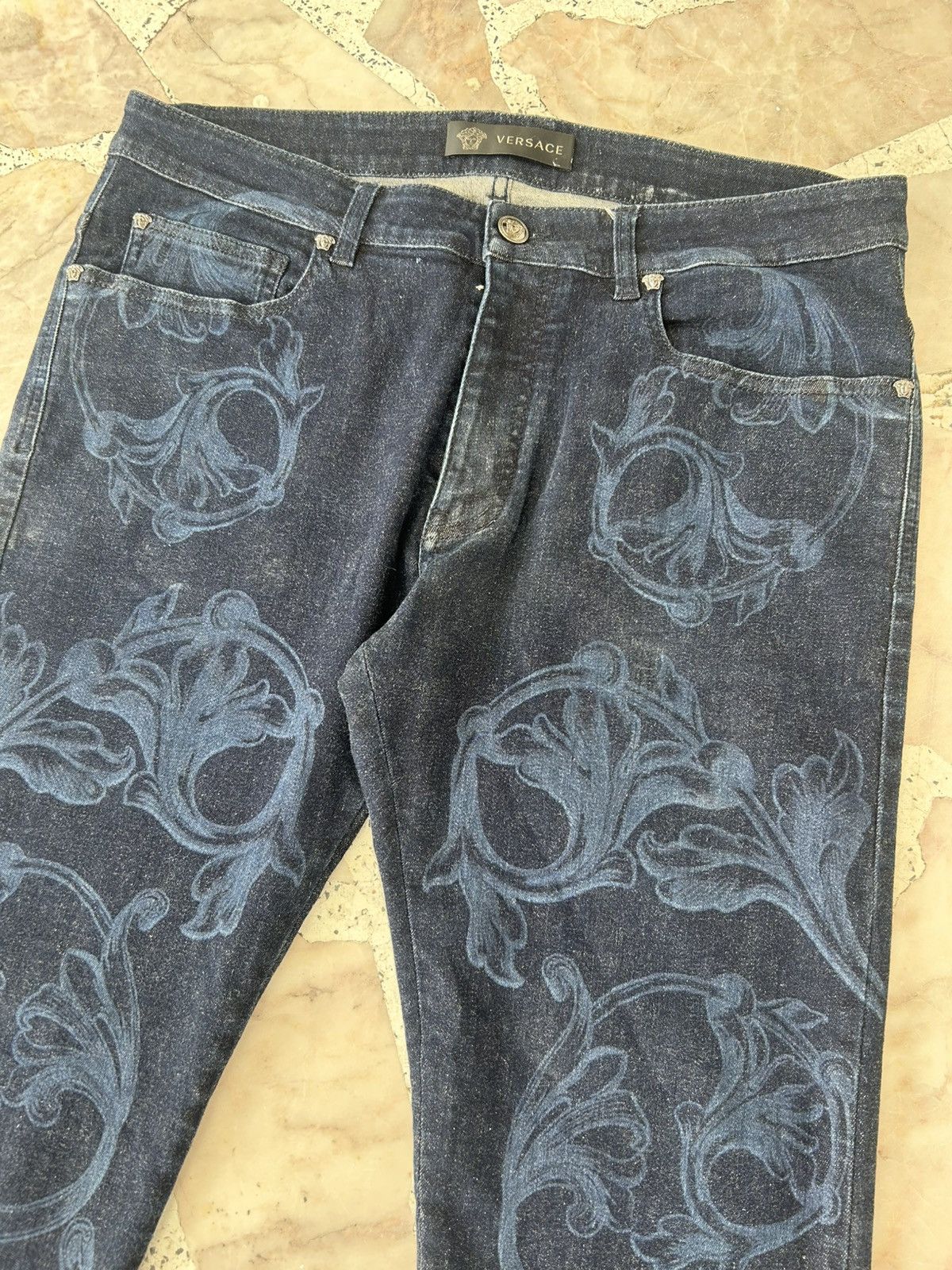 Versace Blue Jacquard Baroque Pattern Denim Size US 34 / EU 50 - 4 Thumbnail
