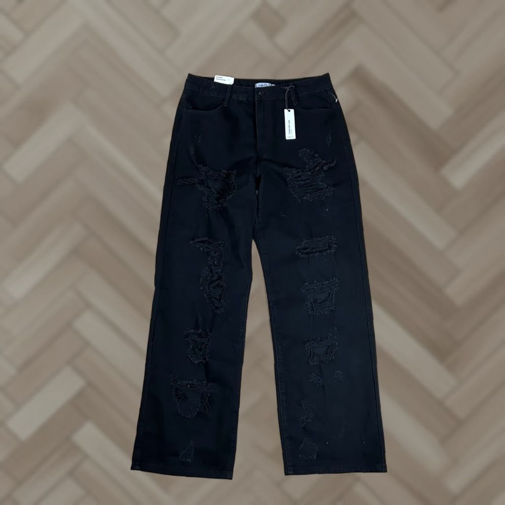 Vintage Rue 21 Jeans Straight Black High Rise 14 Regular Women Distressed Style: Straight, Zip Closure, Denim, Cotton Polyester Size 36" / US 14 / IT 50 - 1 Thumbnail