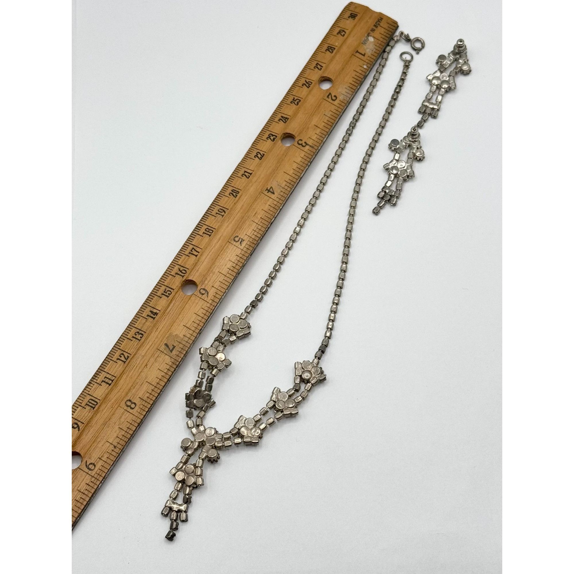 Vintage Vintage silver glass rhinestone floral necklace & earrings j Size ONE SIZE - 6 Thumbnail