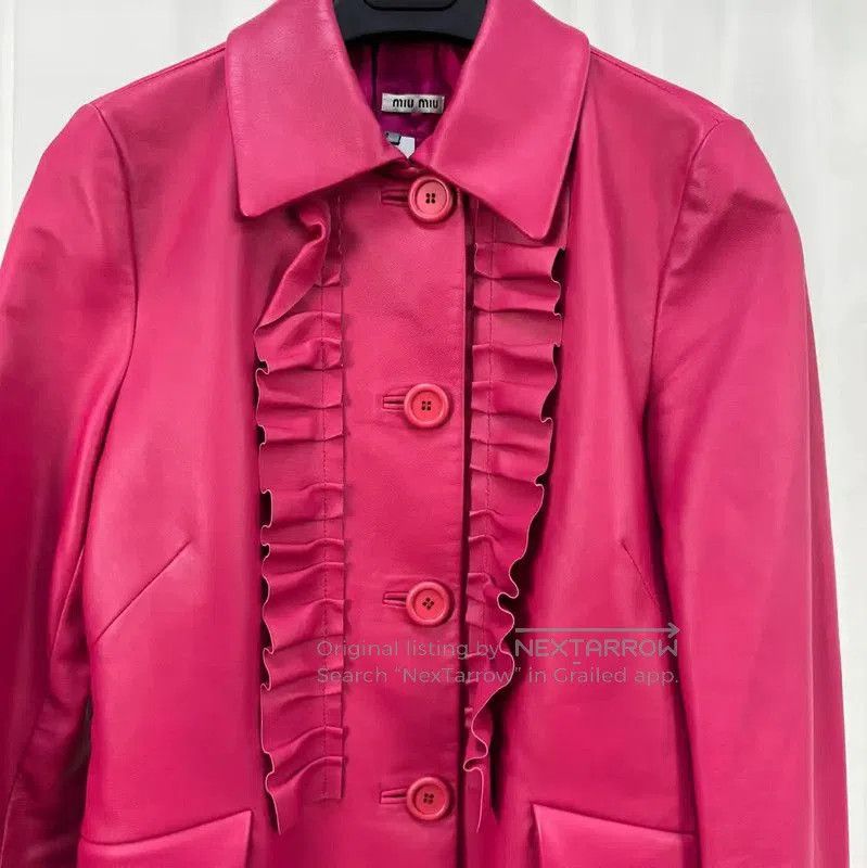 Miu Miu Miu Miu Pink Leather Logo Jacket for Women . Size XS / US 0-2 / IT 36-38 - 3 Thumbnail