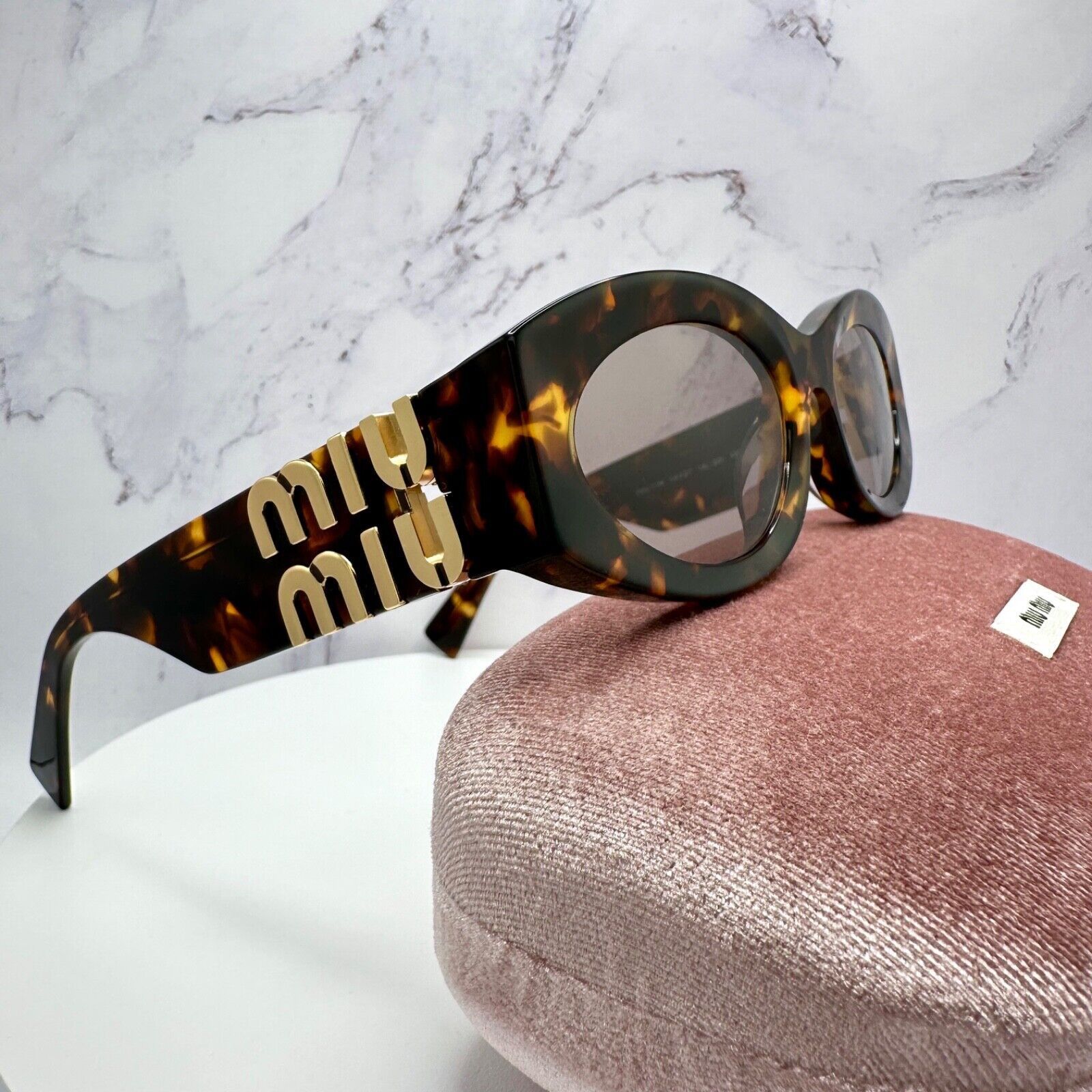 Miu Miu New MIU MIU Sunglasses Brown Tortoise Shell Oval Gold Logo Size ONE SIZE - 23 Thumbnail