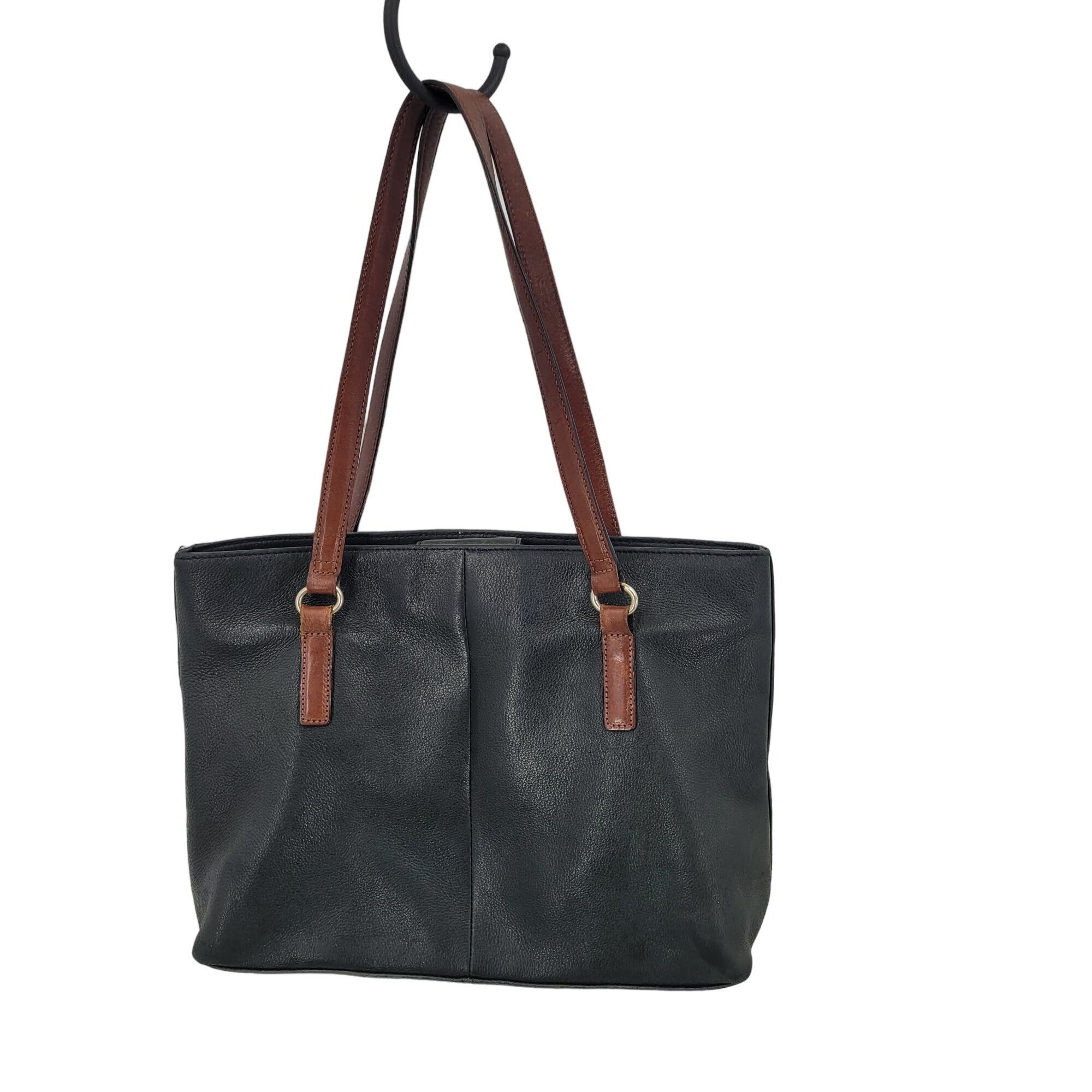 Fossil Fossil Black Genuine Leather Tote Bag Pebble Brown Embroider Size ONE SIZE - 12 Thumbnail