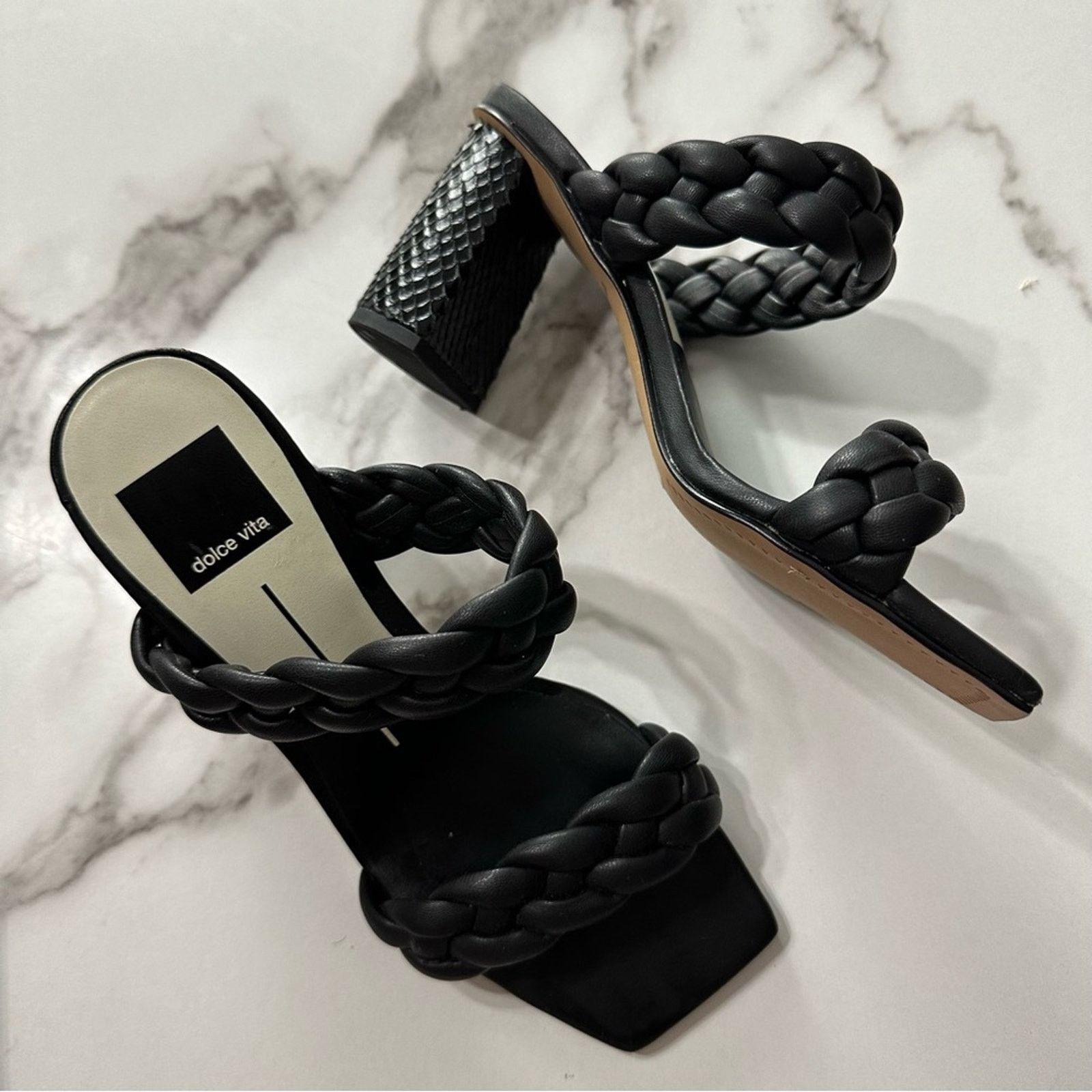 Dolce Vita DOLCE VITA Paily Braided Sandal Heels Sz 6 Black Vaca Party Size US 6.5 / IT 36.5 - 13 Thumbnail