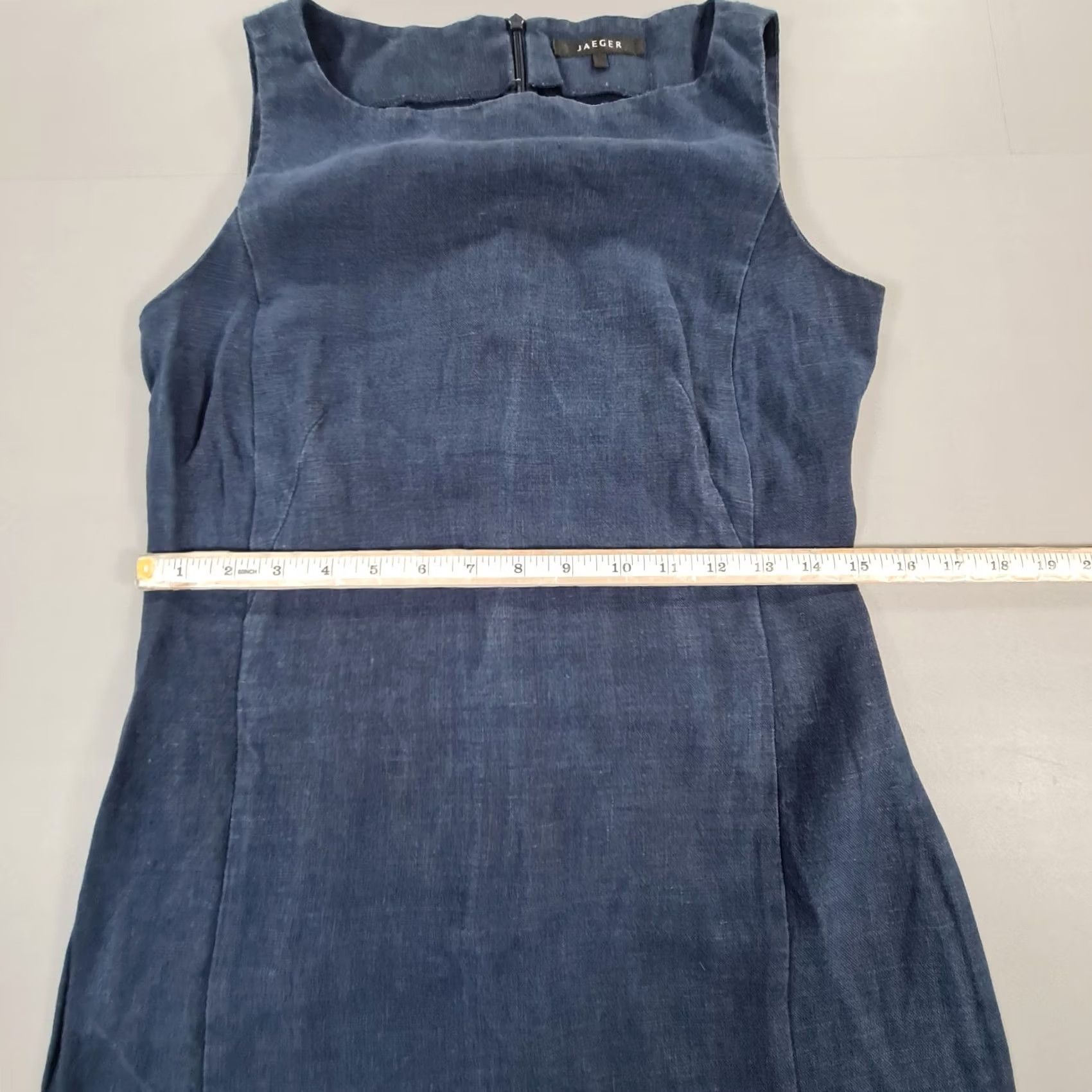 Jaeger Jaeger Navy Blue Knee Length Linen Dress 100% Linen Zip Sleeveless Square Neck Womens dress Summer Casual 10 UK Size L / US 10 / IT 46 - 5 Thumbnail