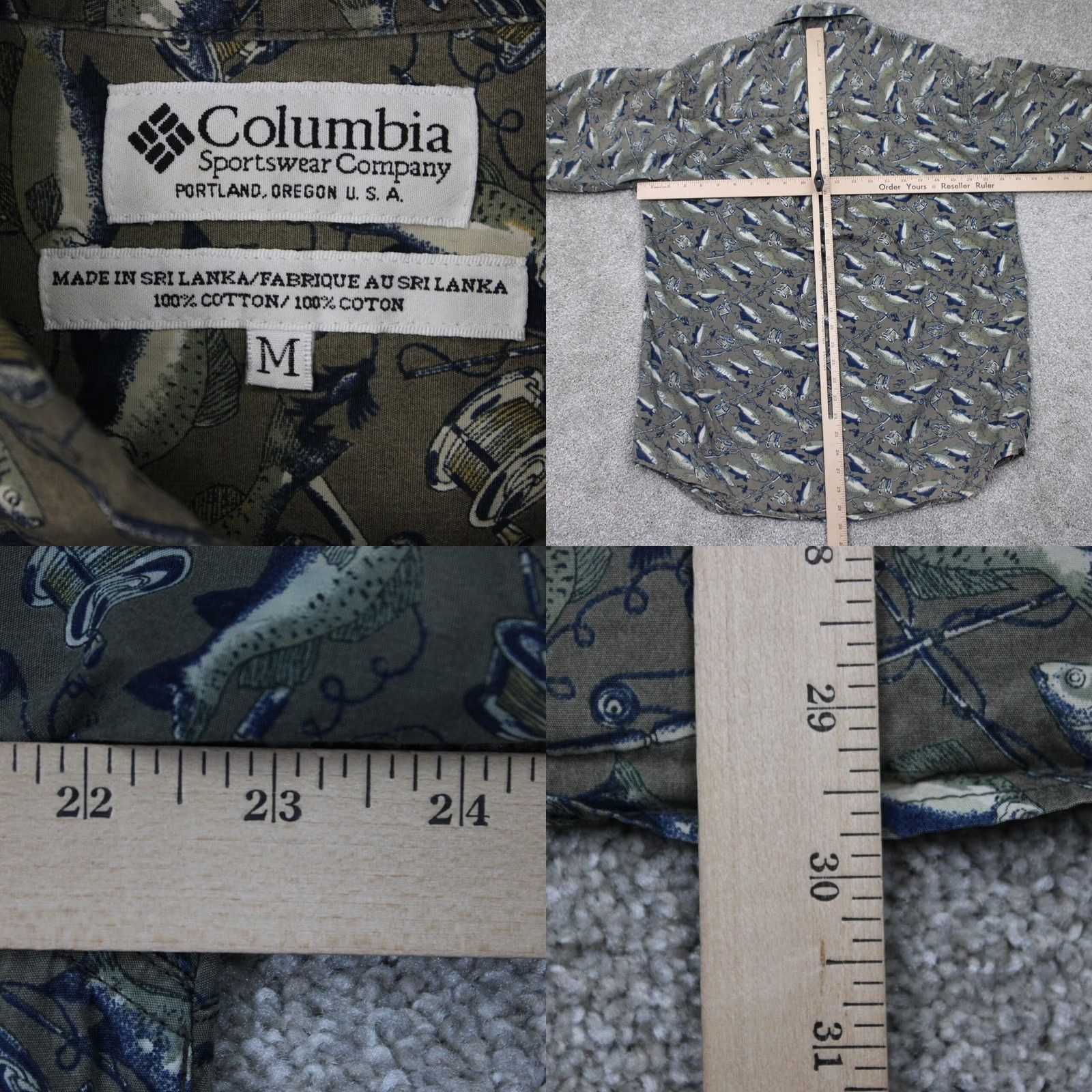 Vintage Columbia Mens Medium Gray/Blue Fish All Over Print Cotton Long Sleeve Shirt Size US M / EU 48-50 / 2 - 8 Thumbnail