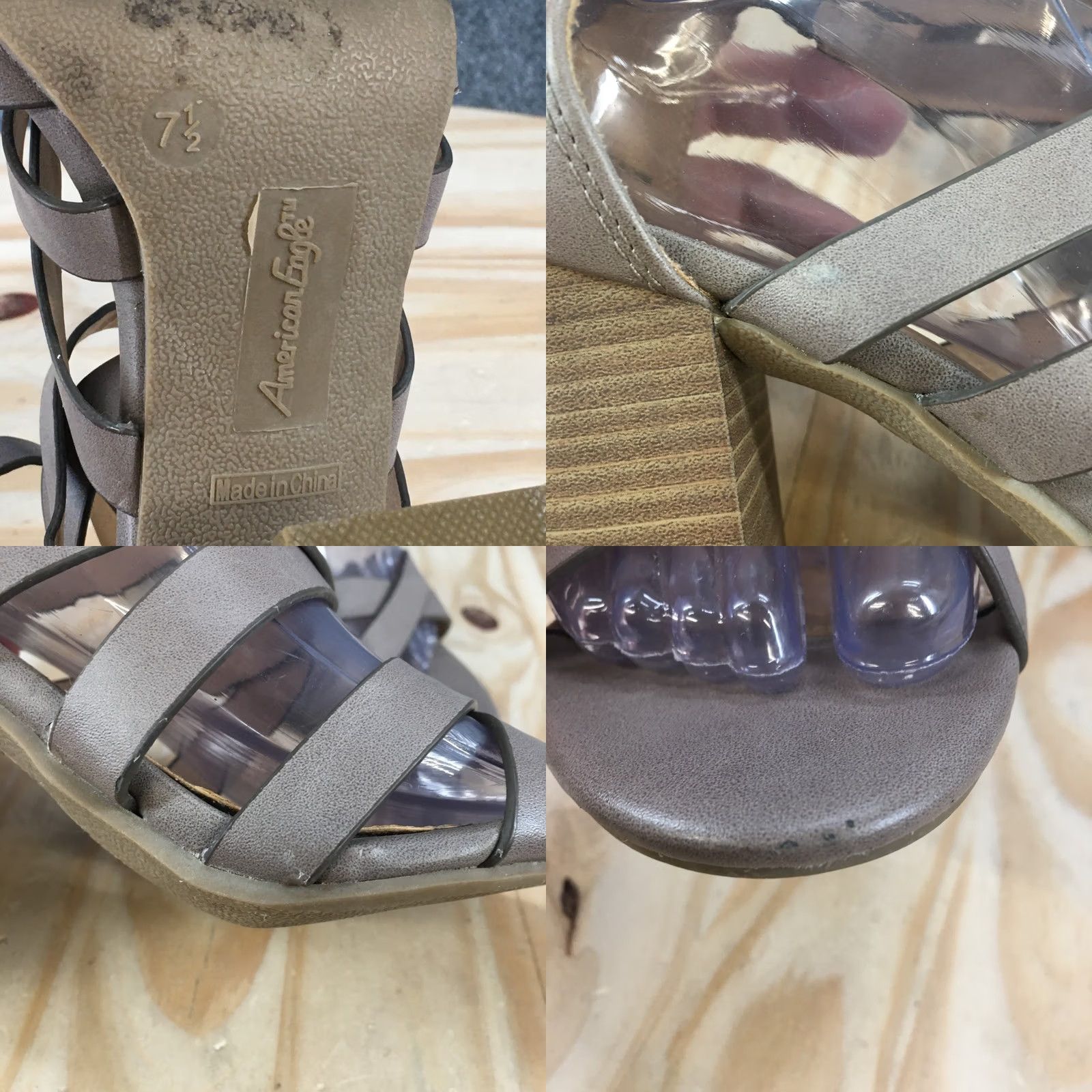 Vintage American Eagle Sandals Womens 7.5 Beige Strappy Faux Leather Heels Zip Back Size US 8 / IT 38 - 9 Thumbnail