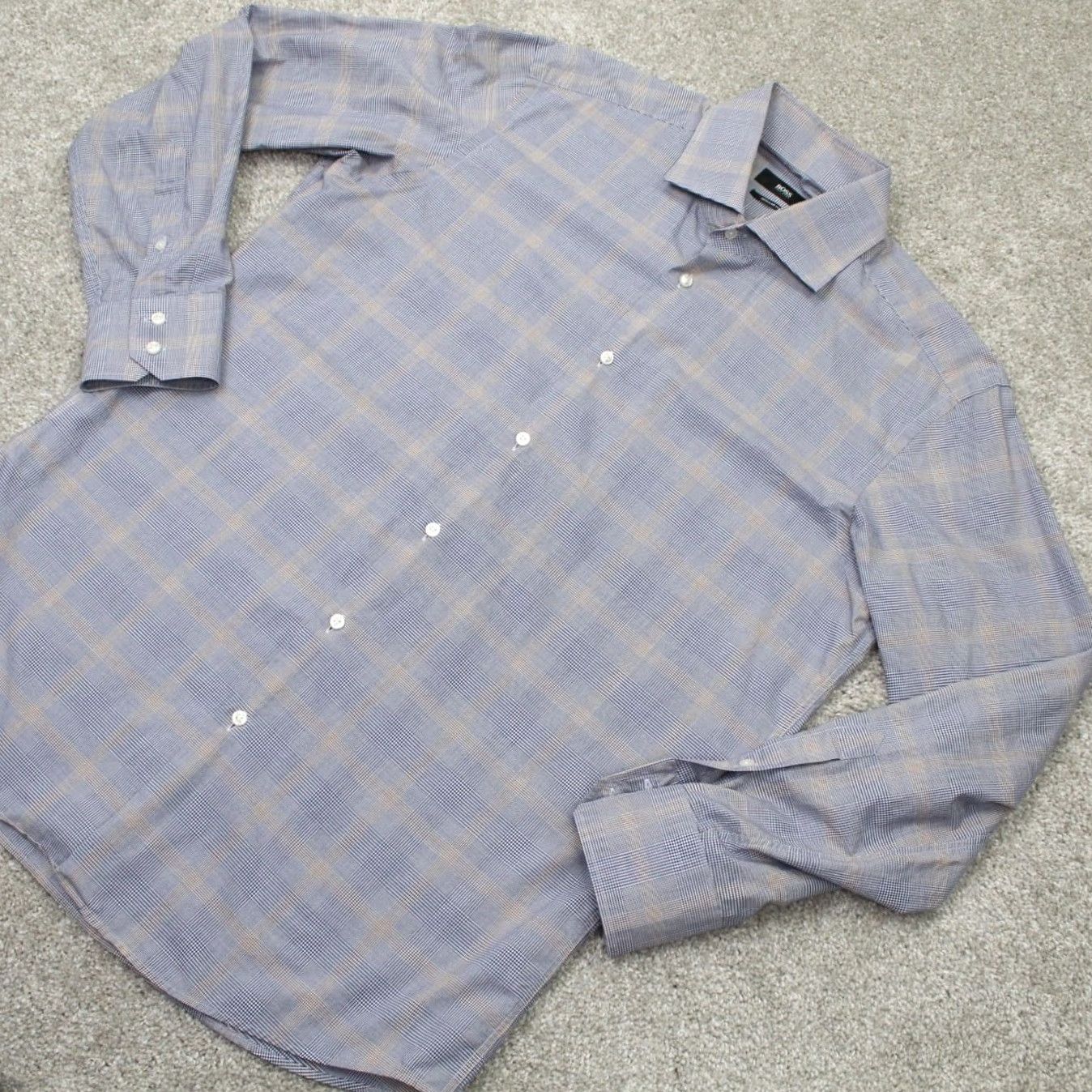 Hugo Boss BOSS Hugo Boss Gerald Shirt Mens 16 Blue/Yellow Regular Fit 100% Cotton L/S Dress Shirt Vintage No Size US L / EU 52-54 / 3 - 3 Thumbnail