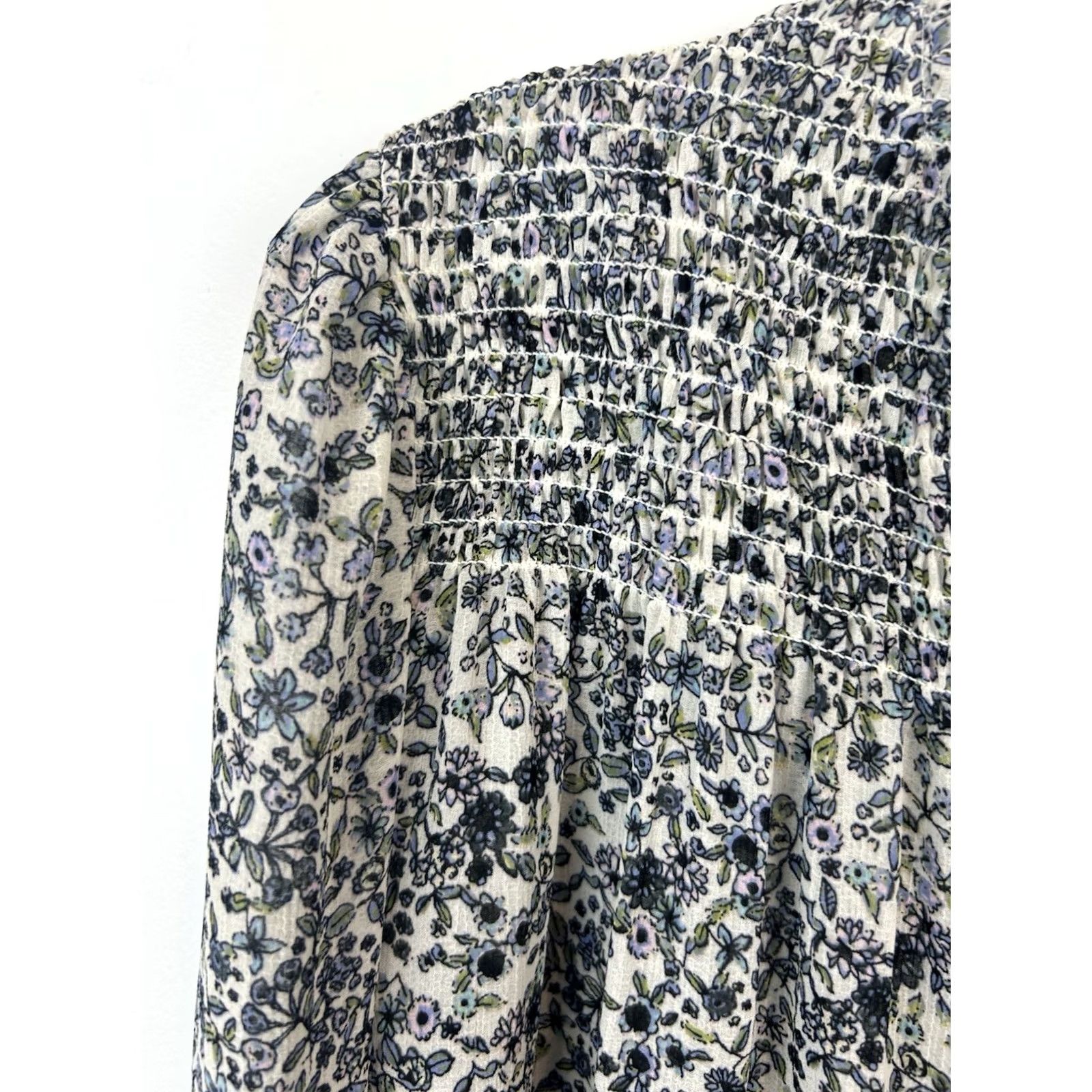 Free People Free People Blouse Womens M Blue Floral Smocked Sheer Romantic Milkmaid Feminine Size M / US 6-8 / IT 42-44 - 4 Thumbnail