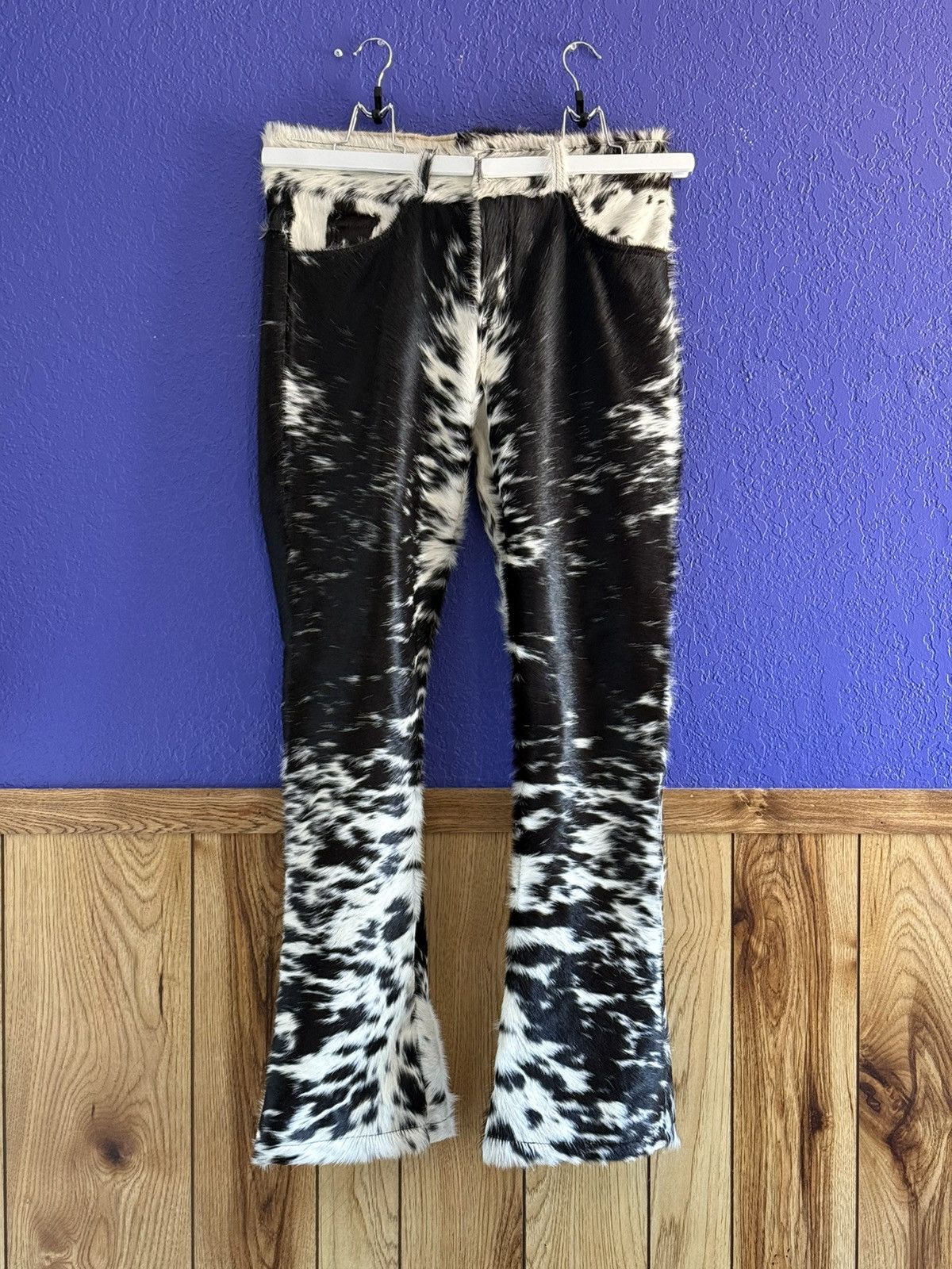 NYRVA Nyrva Black Cowhide Flared Leather Pants (34) Size US 34 / EU 50 - 1 Thumbnail