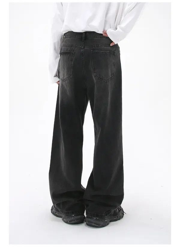 Japanese Brand Maki Black grey loose straight wide-leg washed jeans Size US 32 / EU 48 - 6 Thumbnail