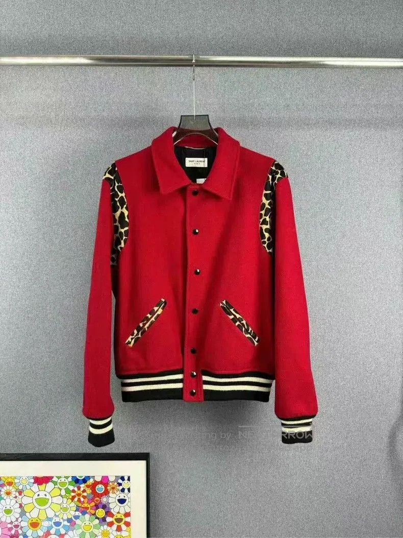 Saint Laurent Paris Leopard Print Baseball Jacket