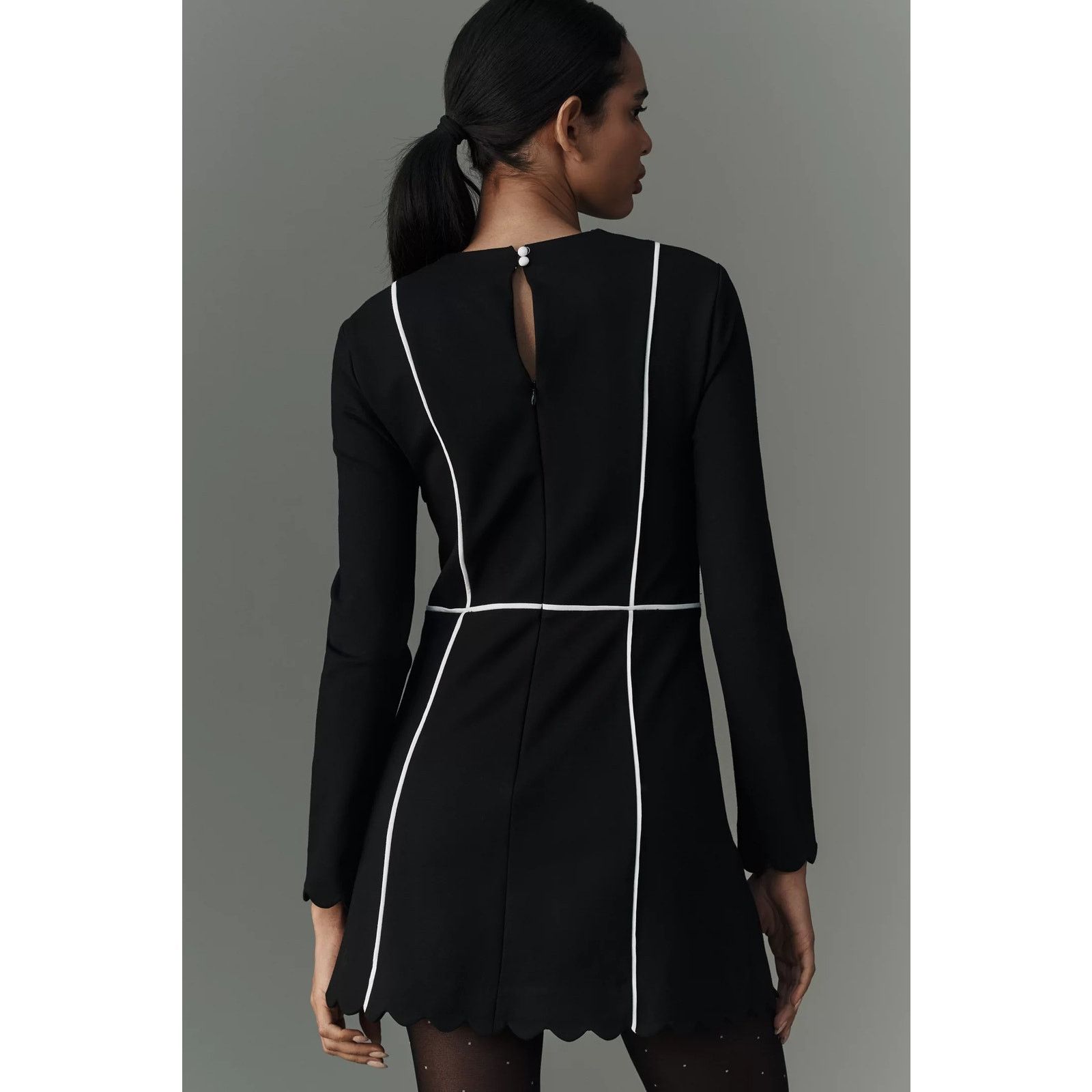 Anthropologie New Maeve Square-Neck Scalloped Hem Long-Sleeve Mini Dress Size XXS / US 00 / IT 34 - 4 Thumbnail