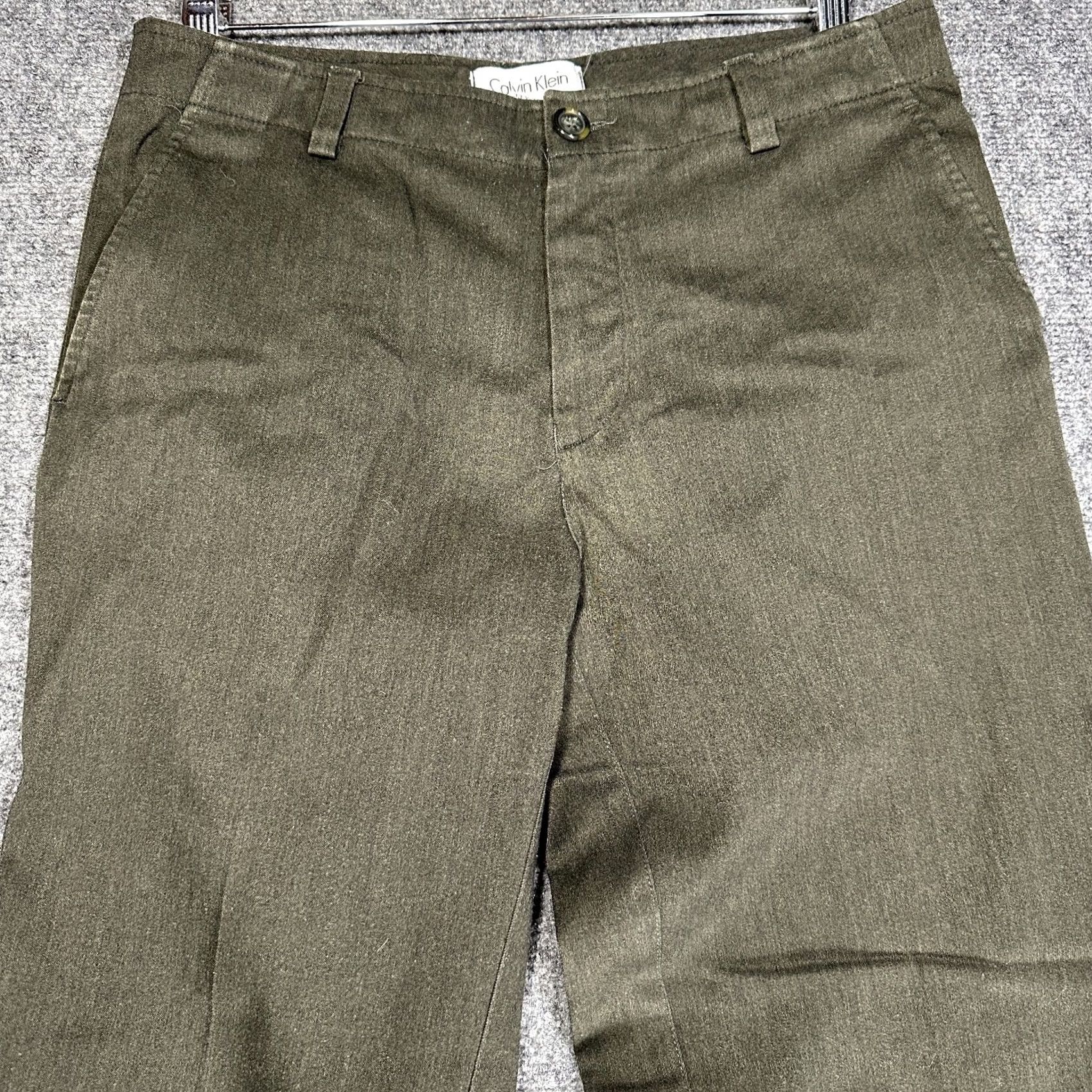 Calvin Klein Calvin Klein Pants Mens 33 Straight Dark Green Wool Blend Straight Leg Pockets Jeans Dress Pants Casual Size US 33 - 3 Thumbnail
